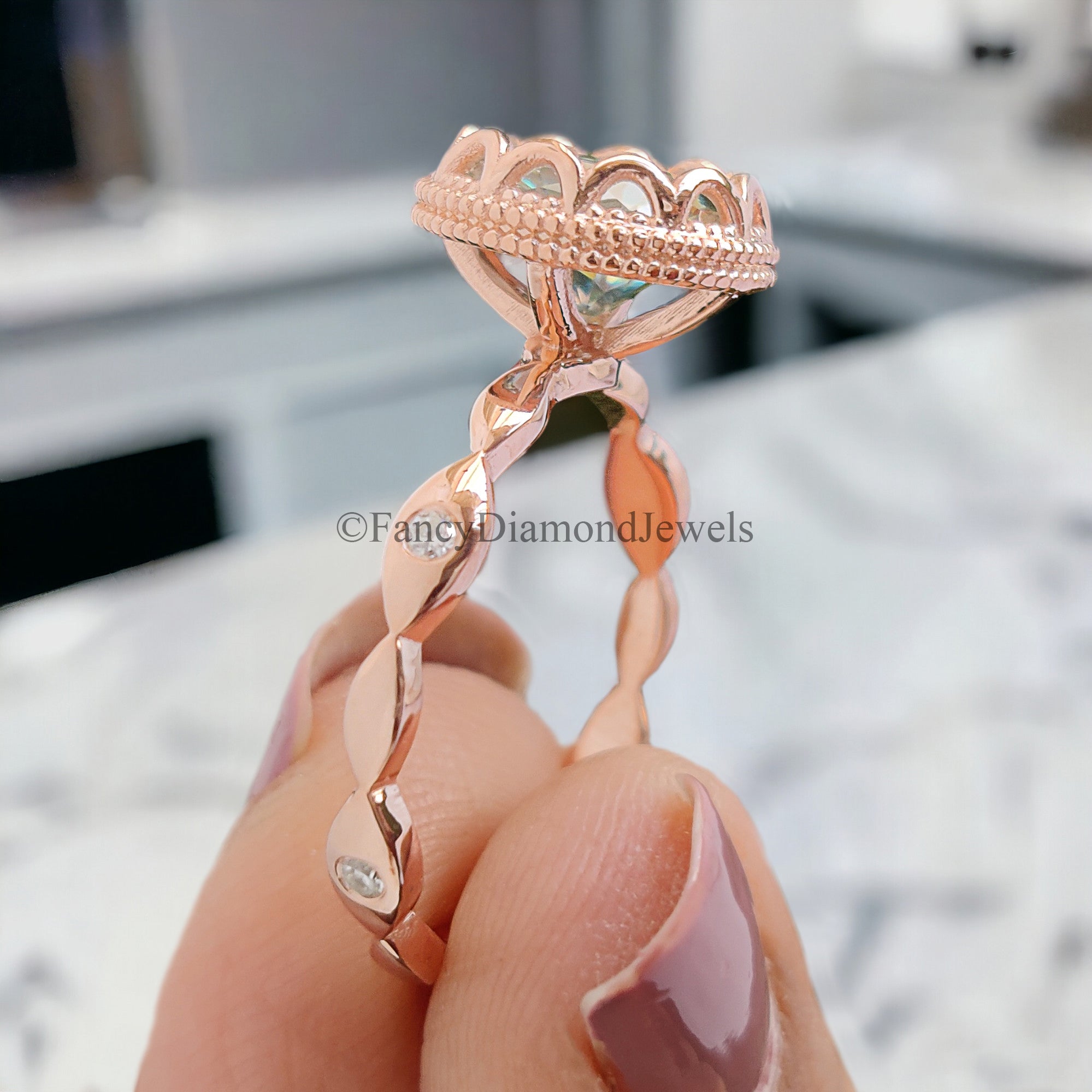 Round Cut Blue Moissanite Engagement Wedding Ring 14K Solid Gold Anniversary Ring Proposal Bezel Ring Authentic Moissanite Ring FD268