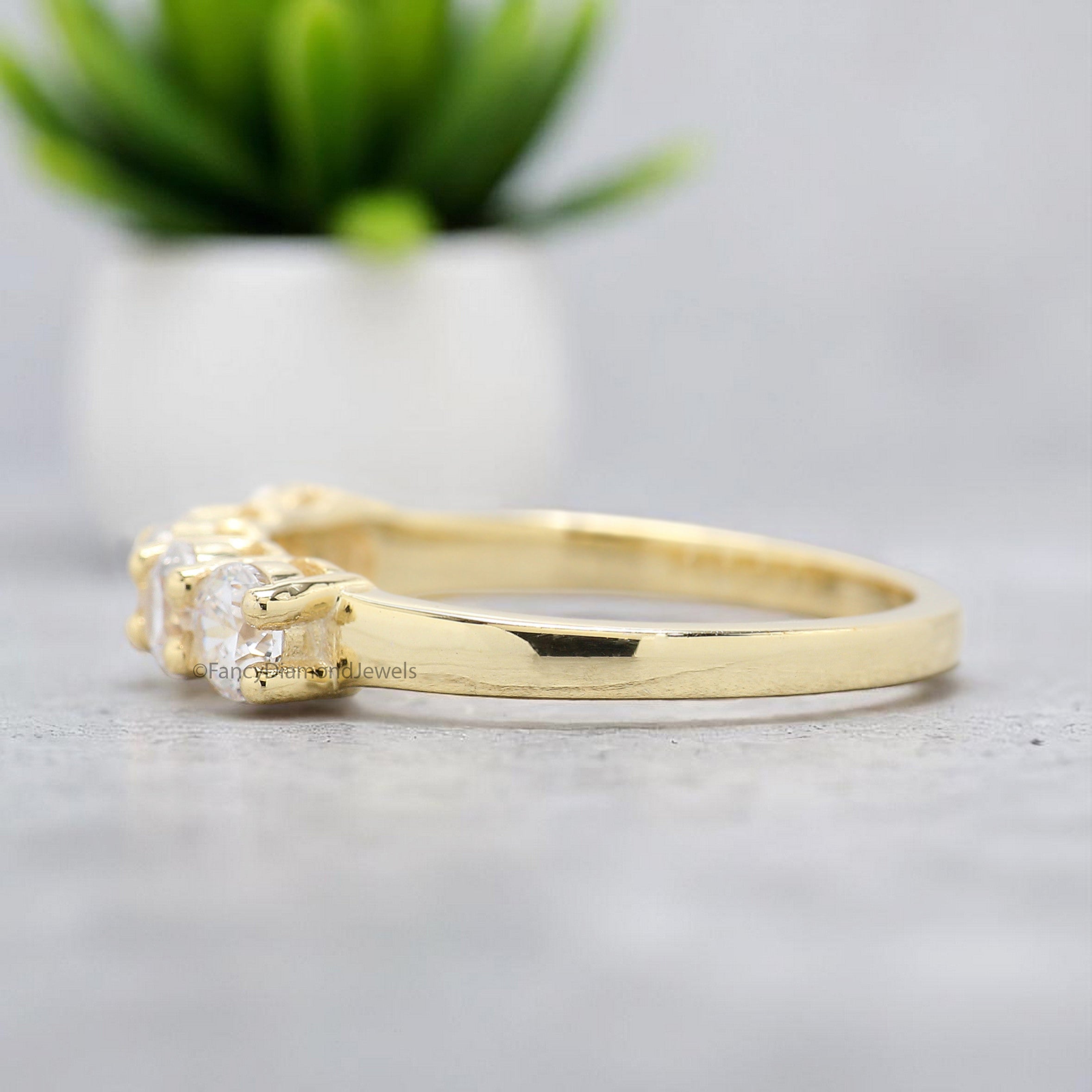 Five Round Diamond Wedding Band Silver/10K/14K/18K Band 3.50 MM Diamond Band Half Eternity Minimalist stacking dainty matching Ring FD379