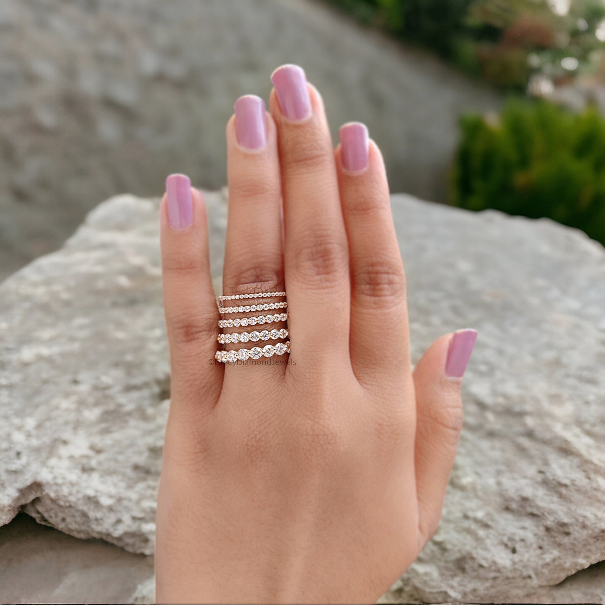 Floating Bubble Wedding Band 1.00/ 1.50/ 2.00/ 2.50/ 3.00 MM Single Prong Set Full Eternity Band Moissanite Stacking Rings Bridal Band FD304