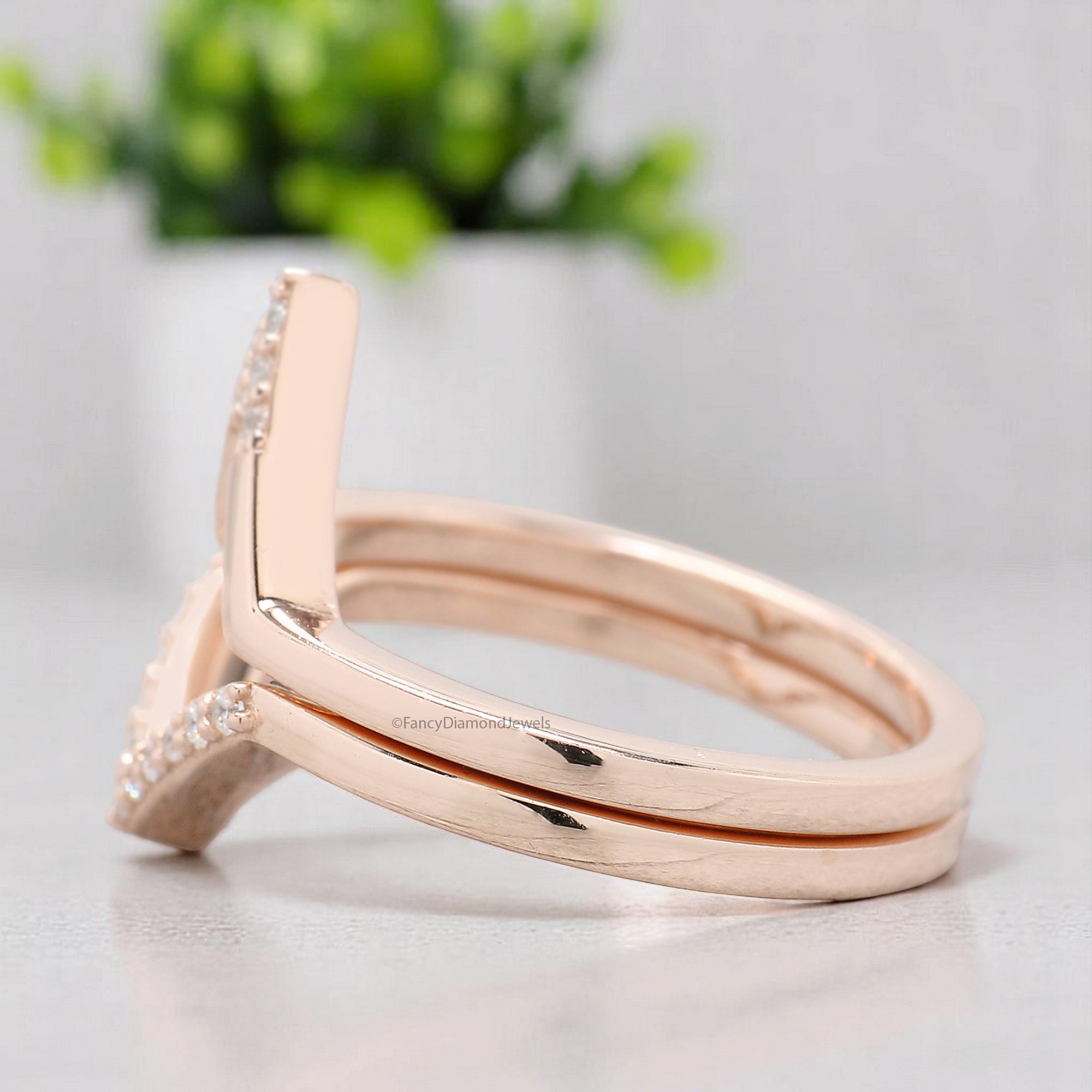 Geometric Design 0.11 CT Diamond Wedding Band Rose Gold Silver/10K/14K/18K Engagement Band Stacking Dainty Matching Anniversary Ring KD844