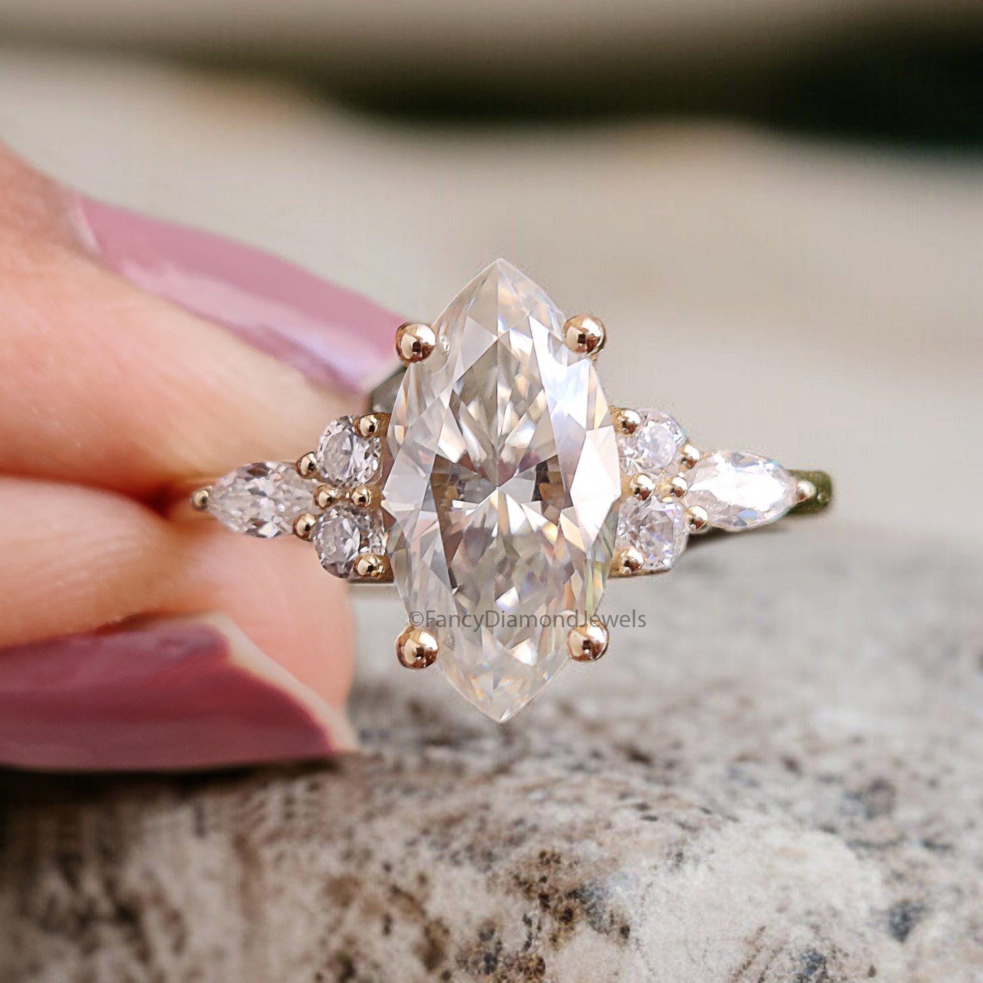 1.60 CT Marquise Cut Moissanite Engagement Ring set Vintage Bridal Set Yellow Gold Ring Women Curved Wedding Ring Promise Ring FD320