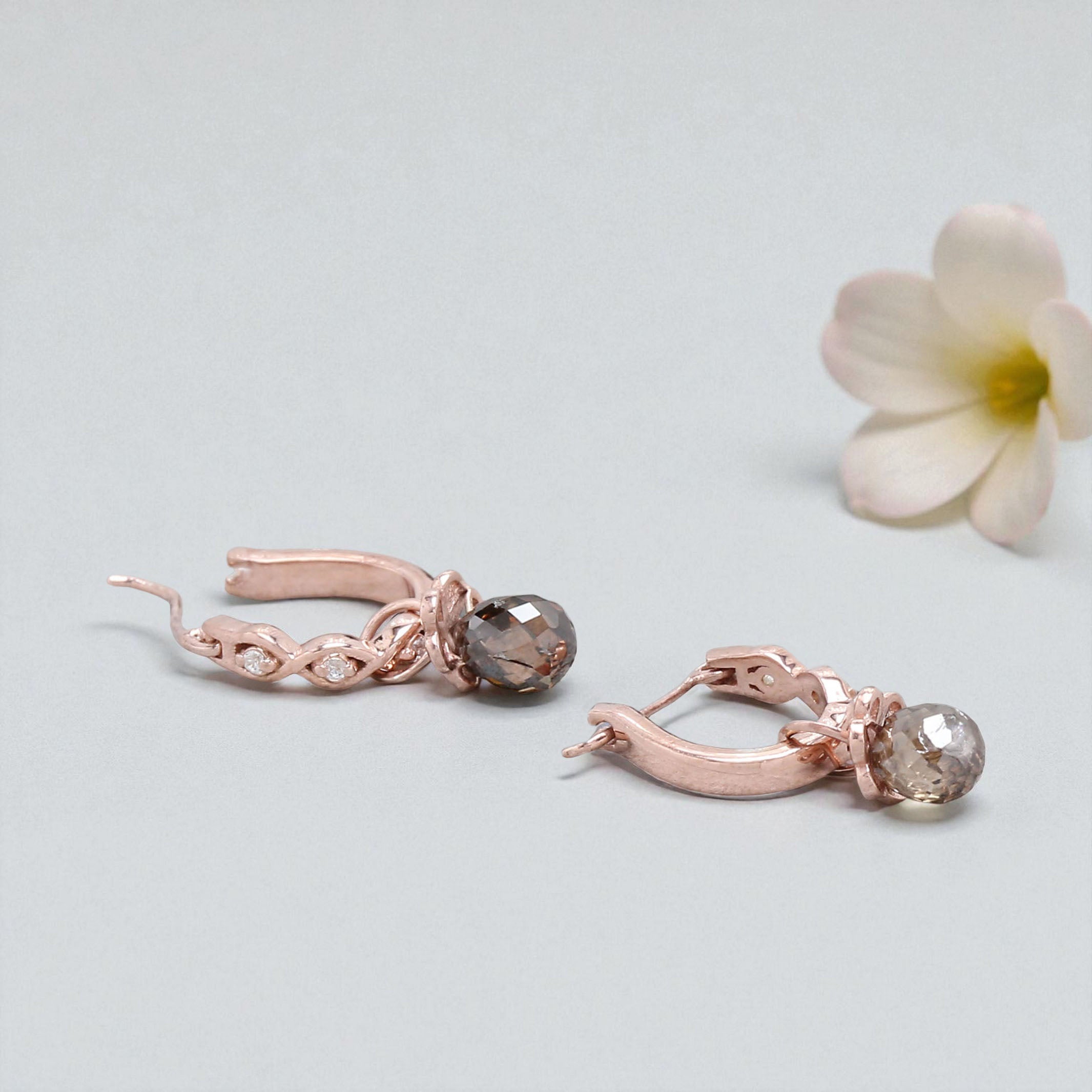 Drop Cut Brown Color Diamond Earring 1.34 Ct 5.15 MM Drop Diamond Earring 14K Solid Rose Gold Silver Engagement Earring Gift For Her KDN840