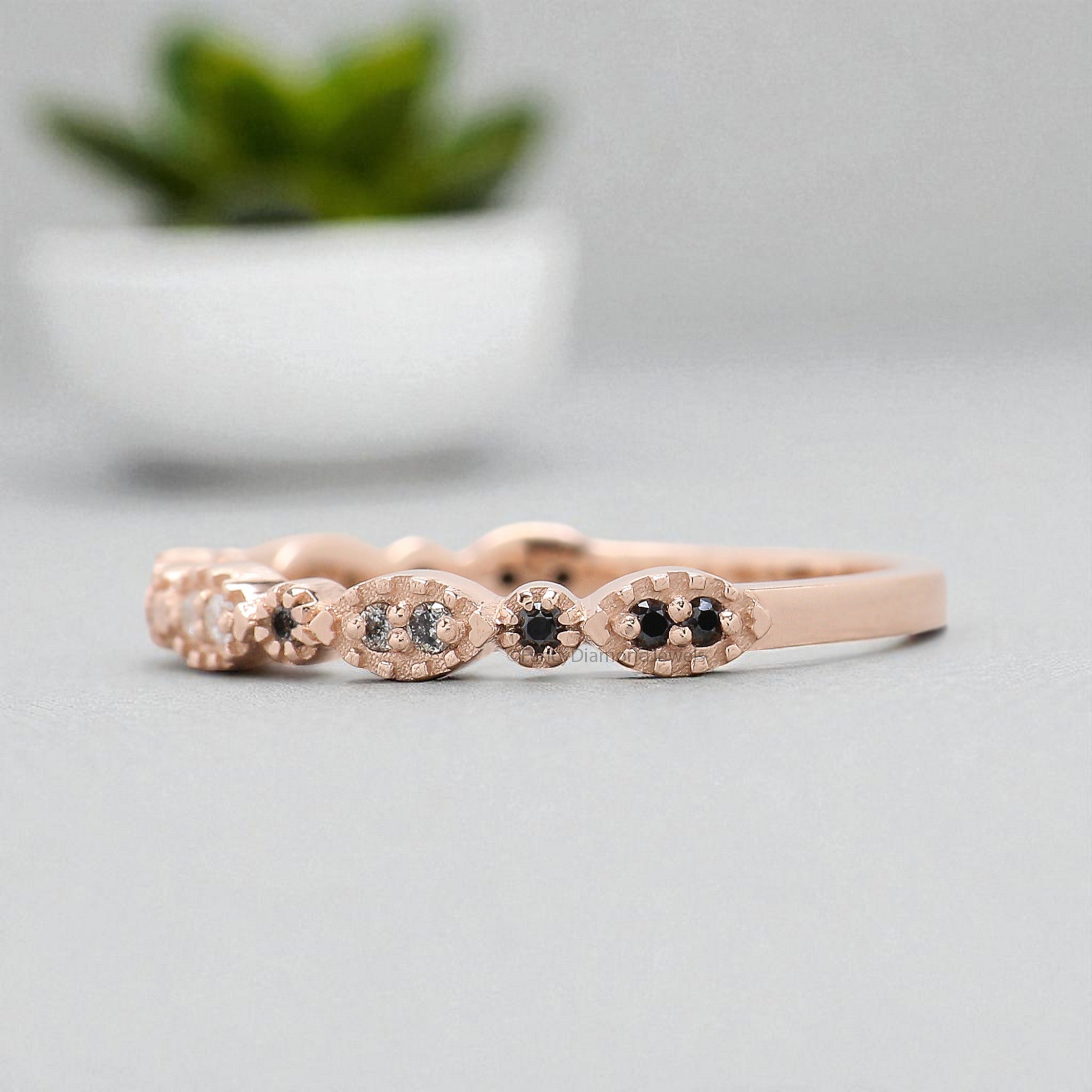 White /Salt And Pepper /Black Diamond Wedding Band Silver/10K/14K/18K Gold Band Minimalist stacking dainty matching anniversary Ring KD926
