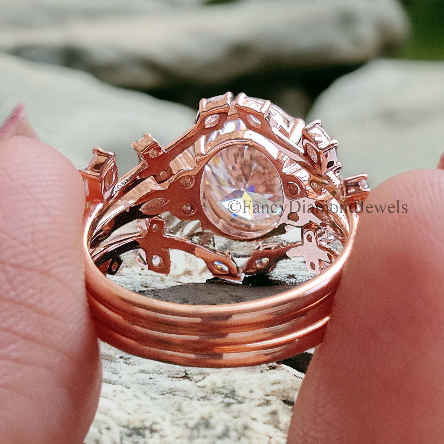 2.40 CT Oval Moissanite Engagement ring set Marquise Moissanite ring Promise Ring Rose Gold Ring Vintage Enhancer Wedding Band FD253