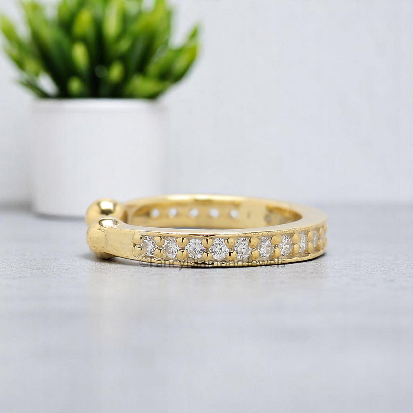 Round Brilliant Cut Colorless Moissanite Diamond Ear Cuff Dainty Ear Cuff Pave Set Sterling Silver Helix Piercing Yellow Gold Ear Wrap FD350