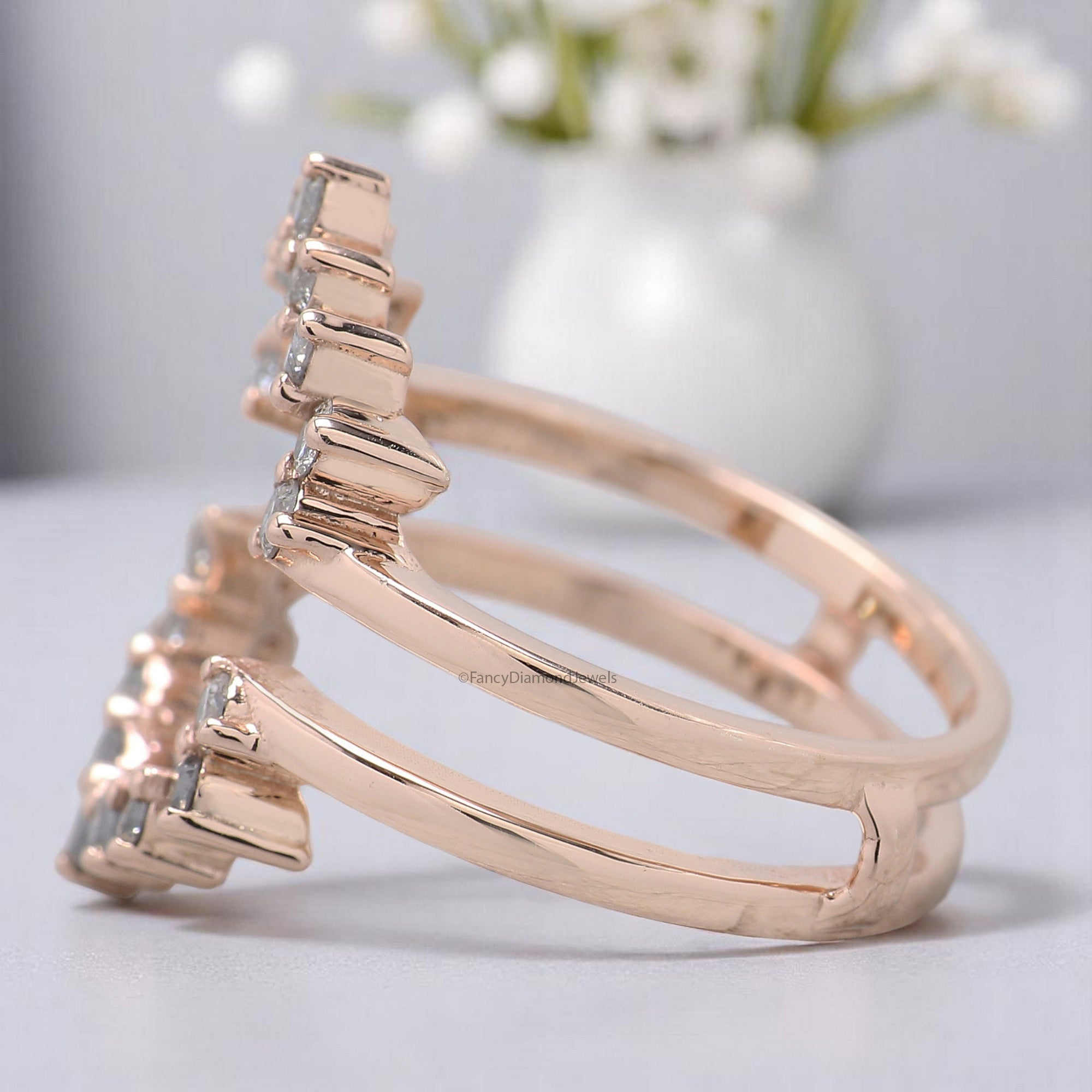 Double Curved Wedding Band 0.58 CT Salt And Pepper Diamond Silver/10K/14K/18K Gold Band Minimalist stacking dainty matching Band KD702