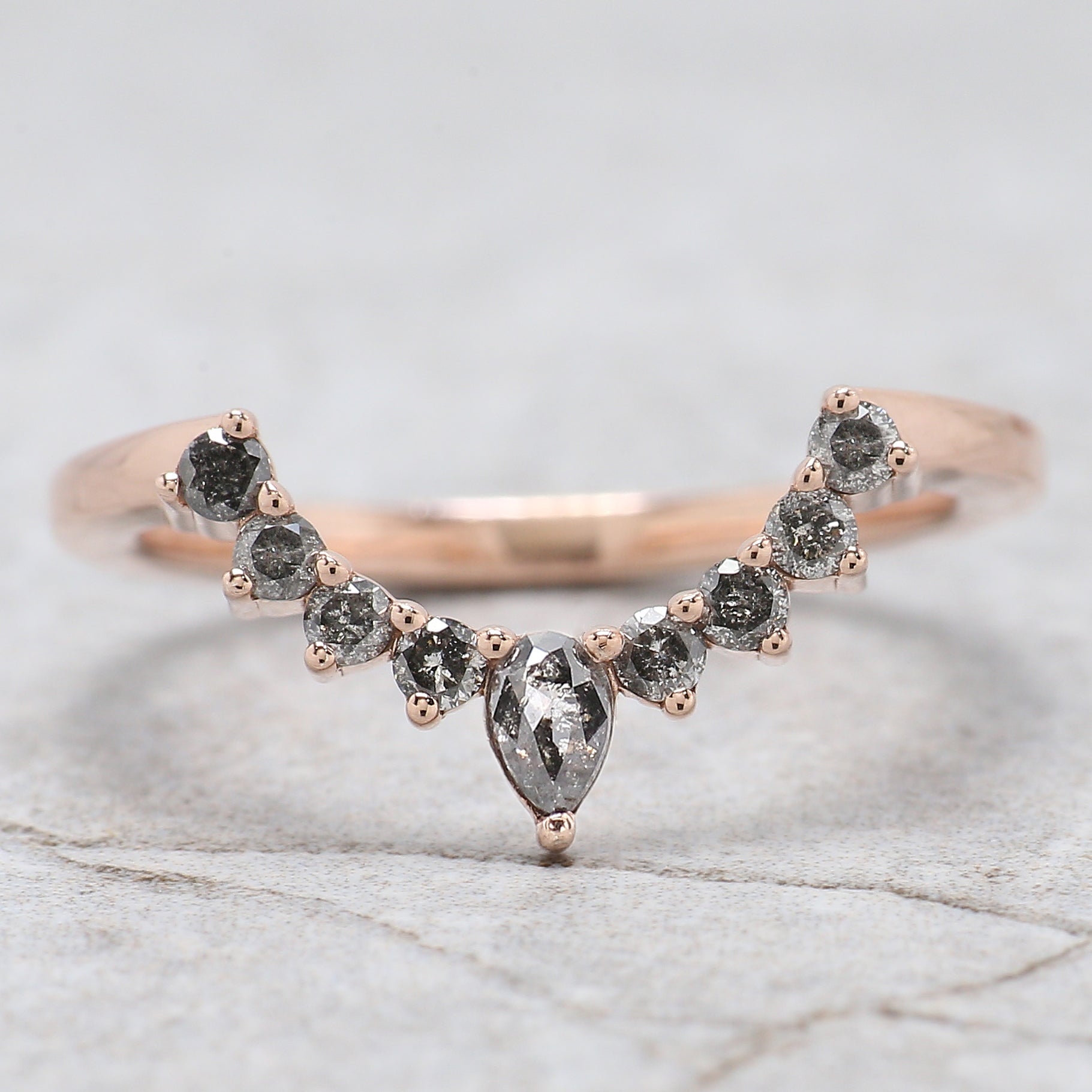 Round Rose Cut Salt And Pepper Diamond Ring 1.83 Ct 7.75 MM Round Rose Diamond Ring 14K Rose Gold Silver Engagement Ring Gift For Her QL2188