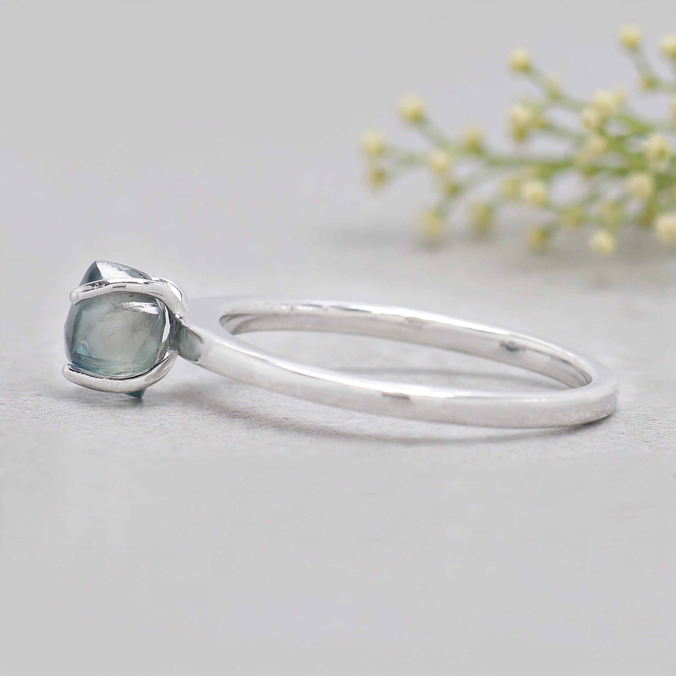 Rough Cut Blue Color Diamond Ring 1.35 Ct 6.40 MM Crystal Rough Diamond Ring 14K Solid White Gold Silver Engagement Ring Gift For Her QL2350