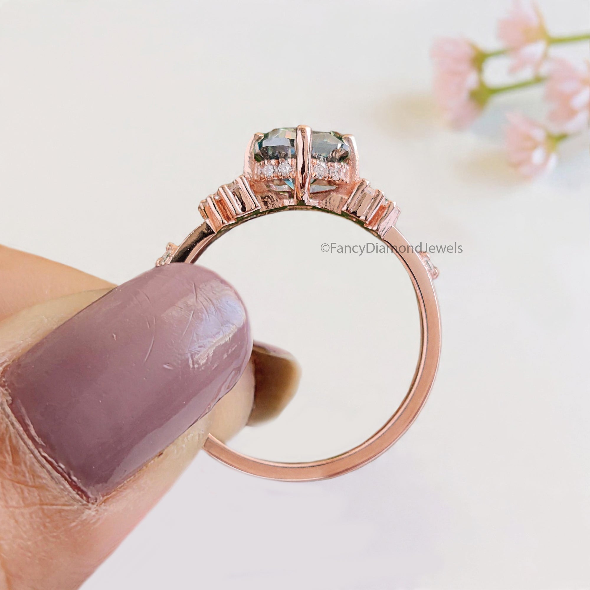 Muse Engagement Ring for Women 1.25 TW Cushion Fancy Cut Cyan Blue Moissanite Ring Hidden Halo Ring Wedding Ring for Her Comfort Fit FD08
