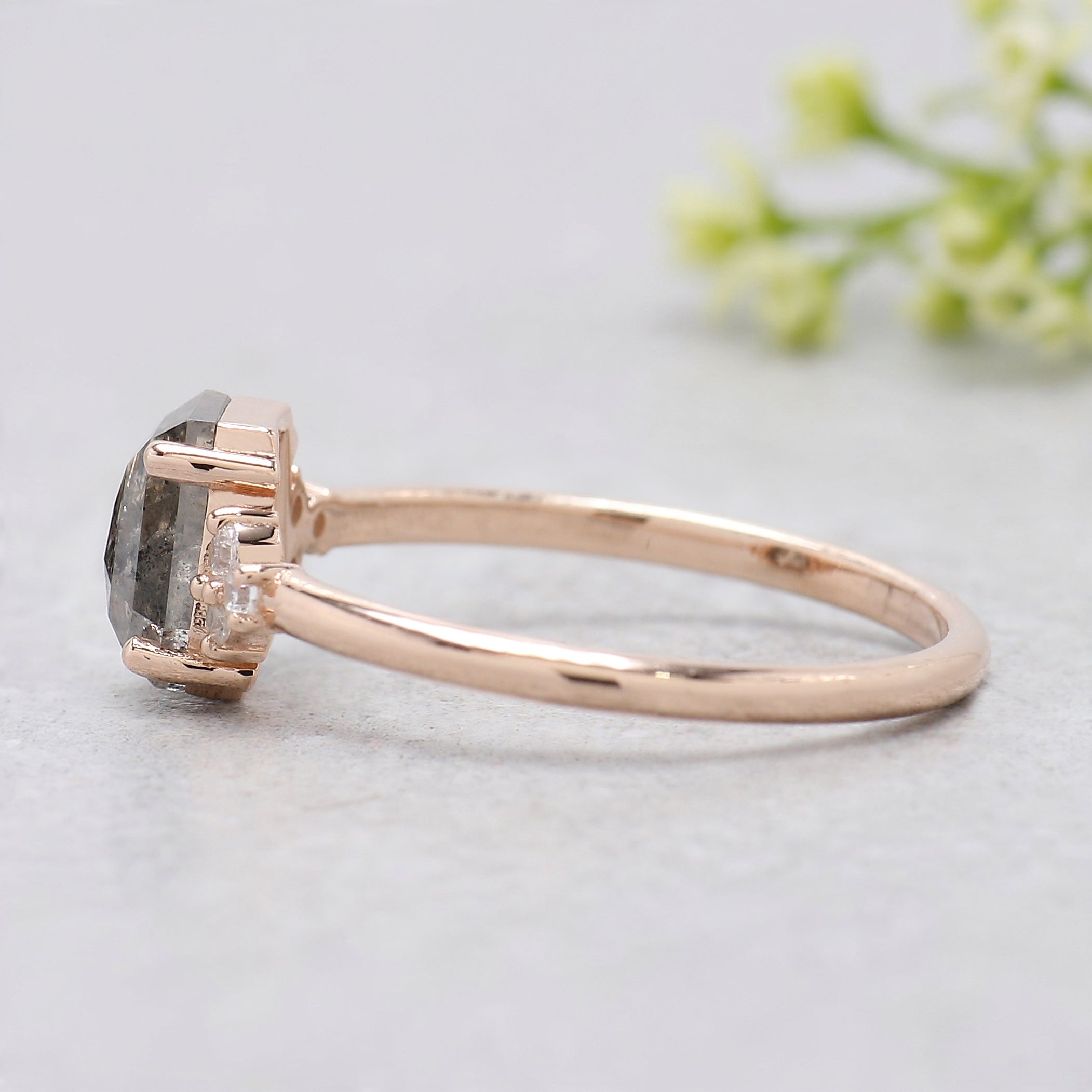 Coffin Cut Salt And Pepper Diamond Ring 1.11 Ct 6.80 MM Coffin Diamond Ring 14K Solid Rose Gold Silver Engagement Ring Gift For Her KDK2178
