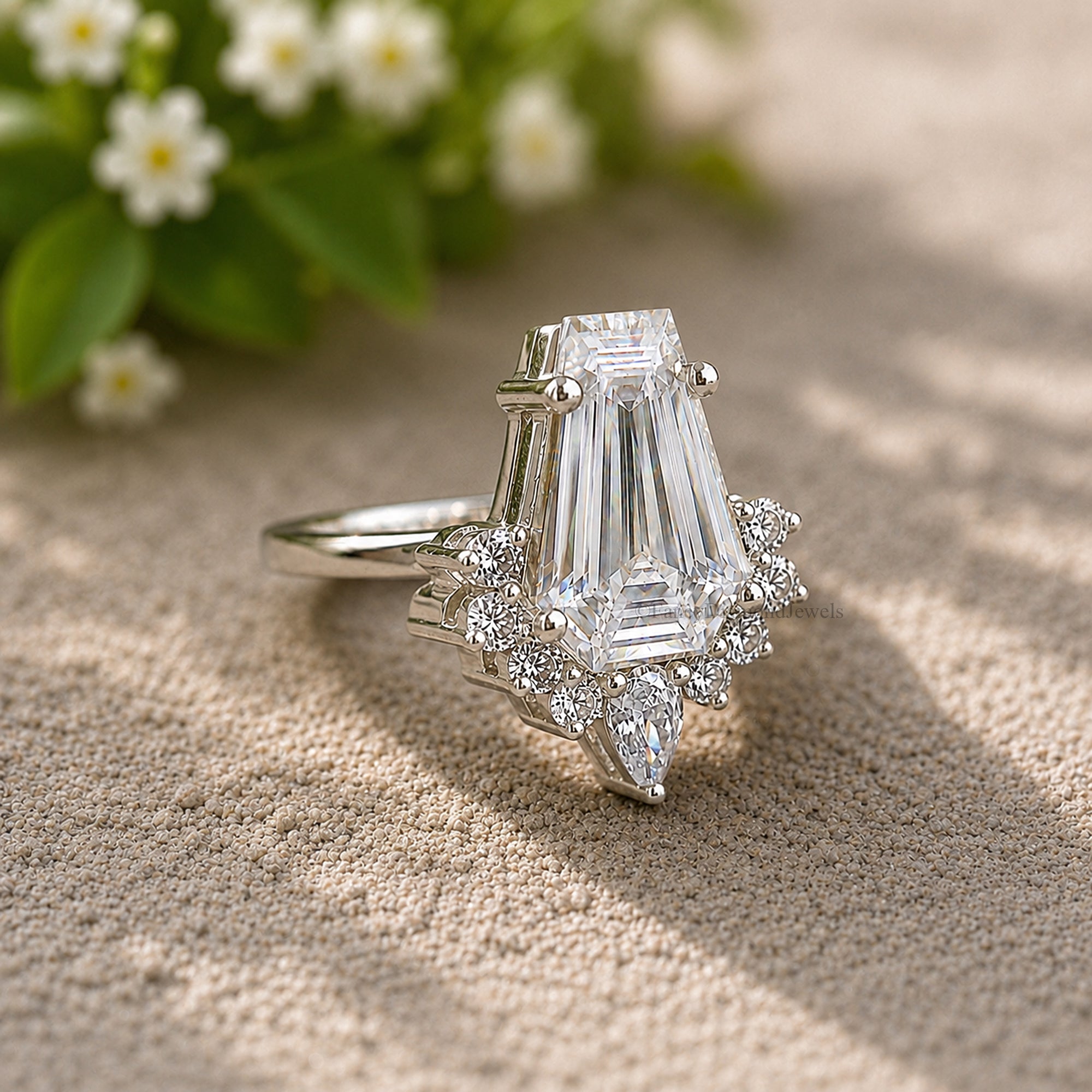 4.20 CT Coffin Cut Engagement Ring in Solid White 10K/14k/18k Gold Coffin Solitaire Engagement Ring Bridal Wedding Ring Promise Ring FD585