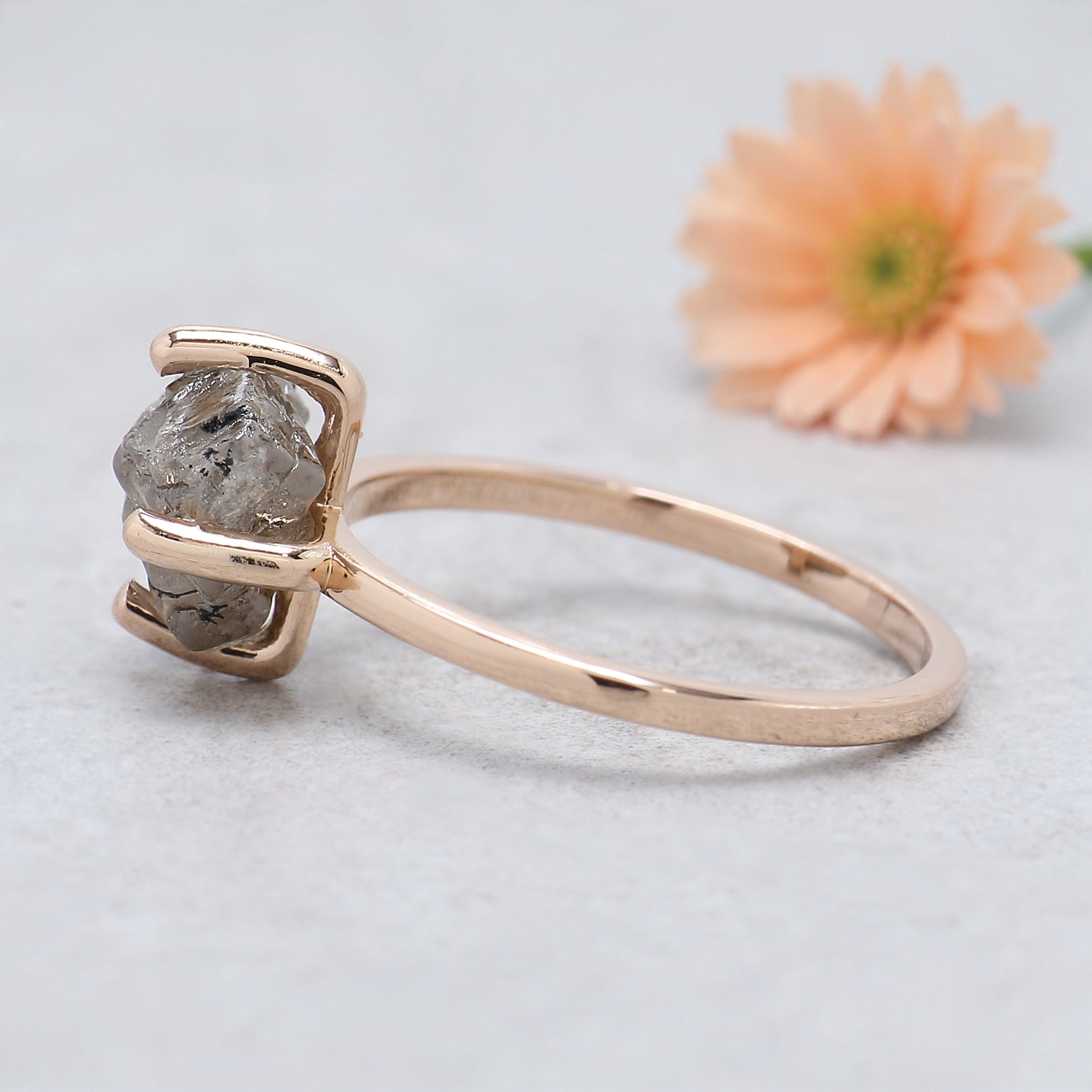 Raw Brown Diamond Ring 9.70 MM, 2.79 Carat Natural Rough Cut Diamond, 14K Rose Gold Engagement Ring, Conflict Free Uncut Diamond KDL9030