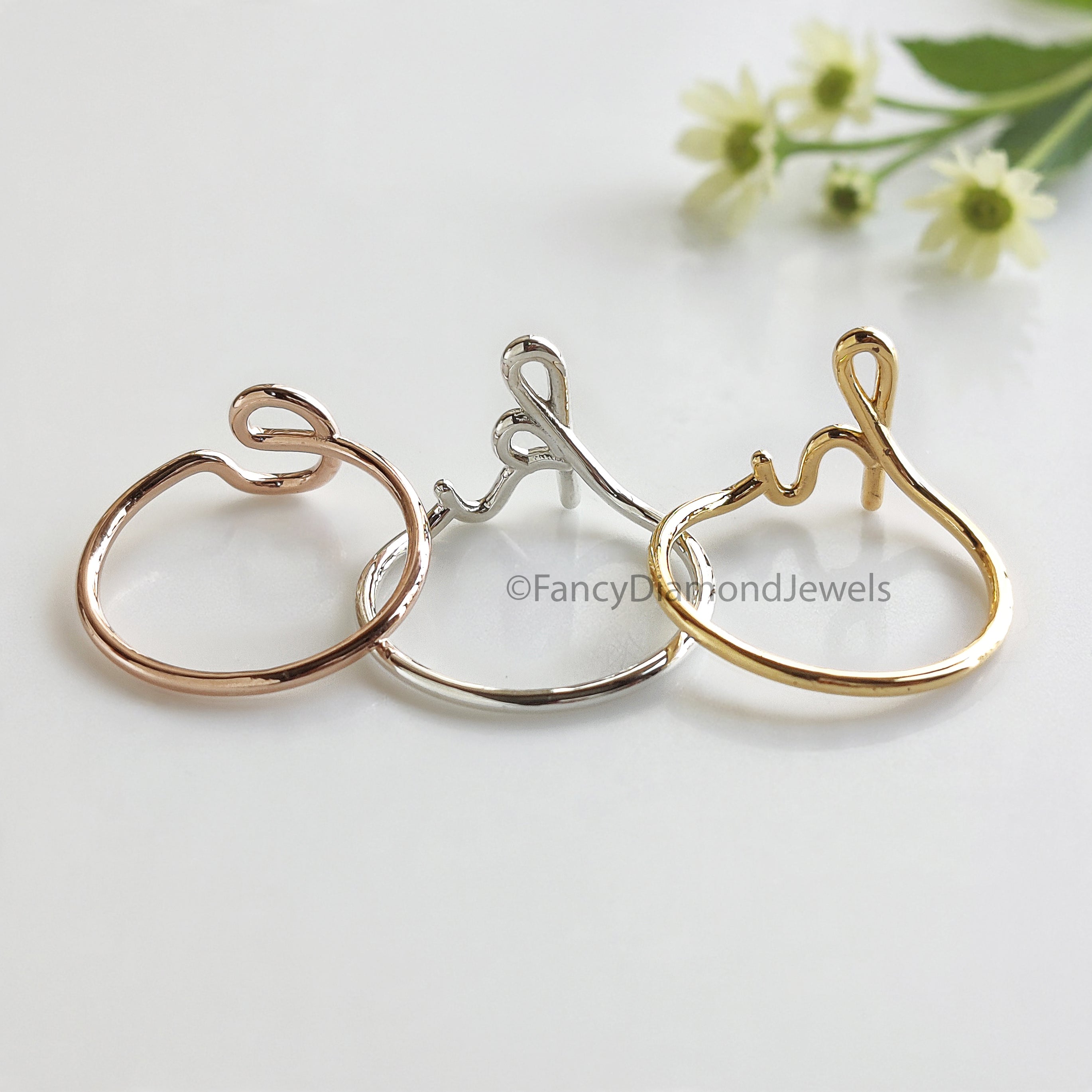 Custom Initial Ring Filled Letter Ring 925 Sterling Silver Stack Rings Name Ring Personalized Bridesmaid Gift Wedding Jewelry Women FD535