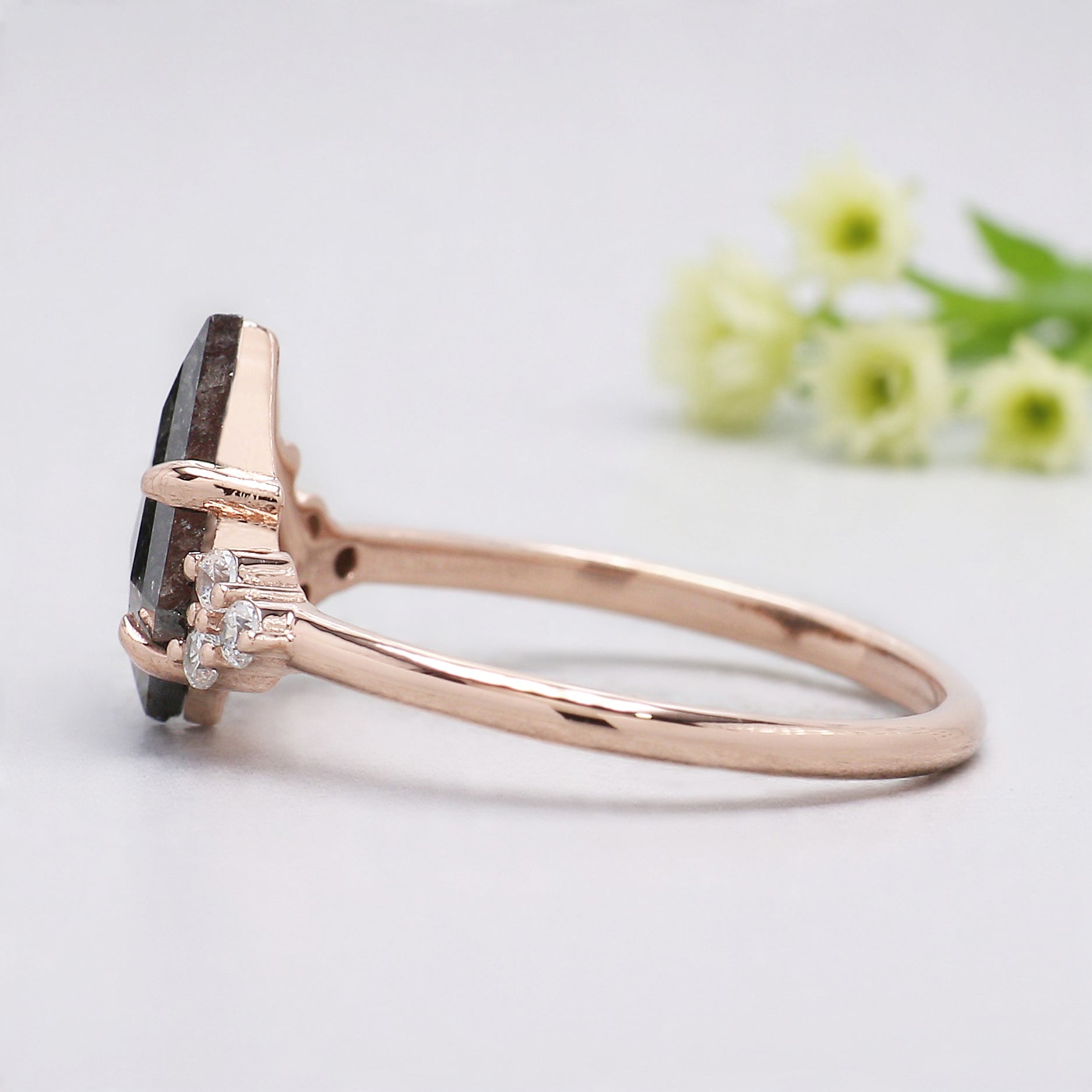 Kite Cut Salt And Pepper Diamond Ring 1.06 Ct 10.04 MM Kite Diamond Ring 14K Solid Rose Gold Silver Engagement Ring Gift For Her KDL3411