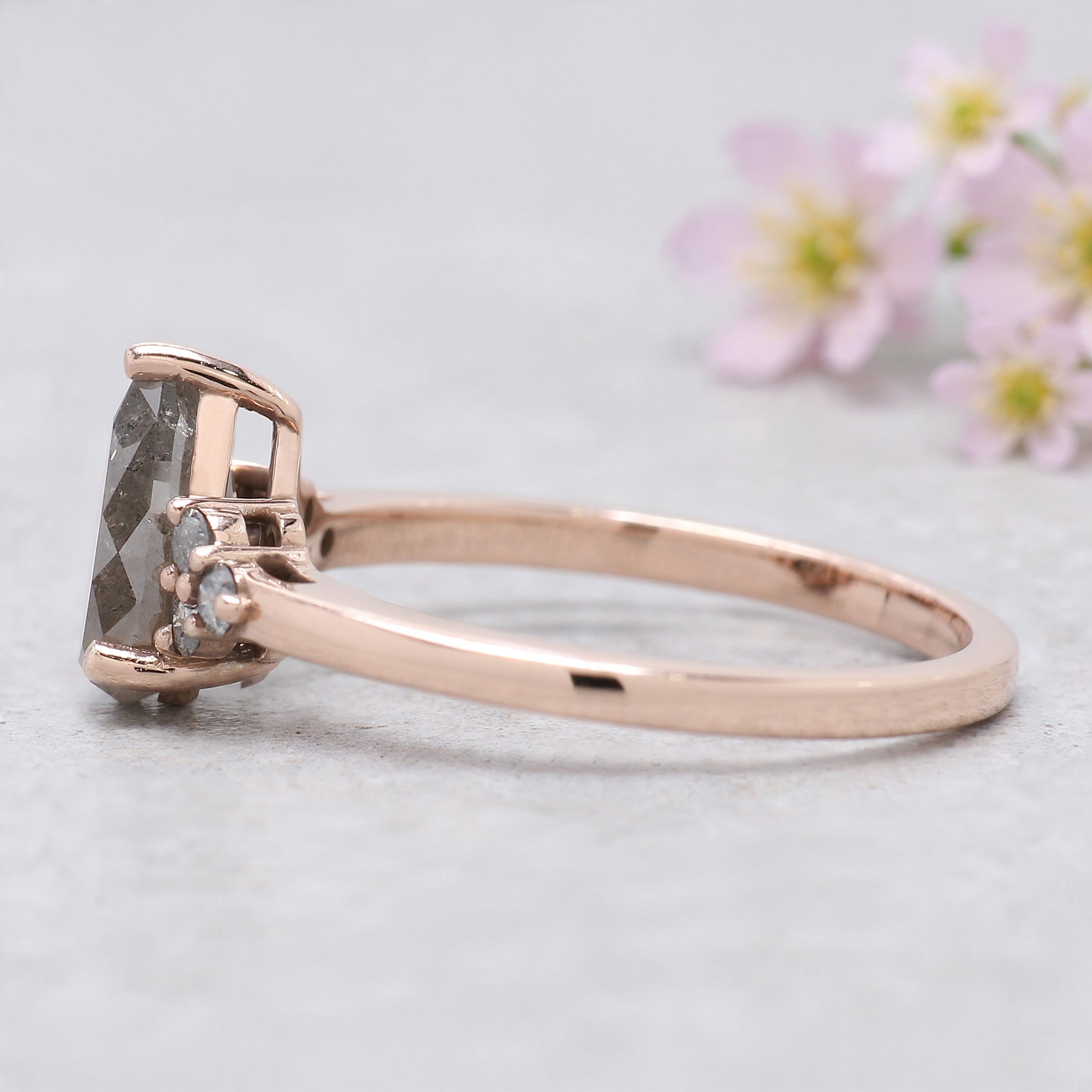 Pear Cut Gray Color Diamond Ring 1.30 Ct 8.43 MM Pear Diamond Ring 14K Solid Rose Gold Silver Pear Engagement Ring Gift For Her KDK2706