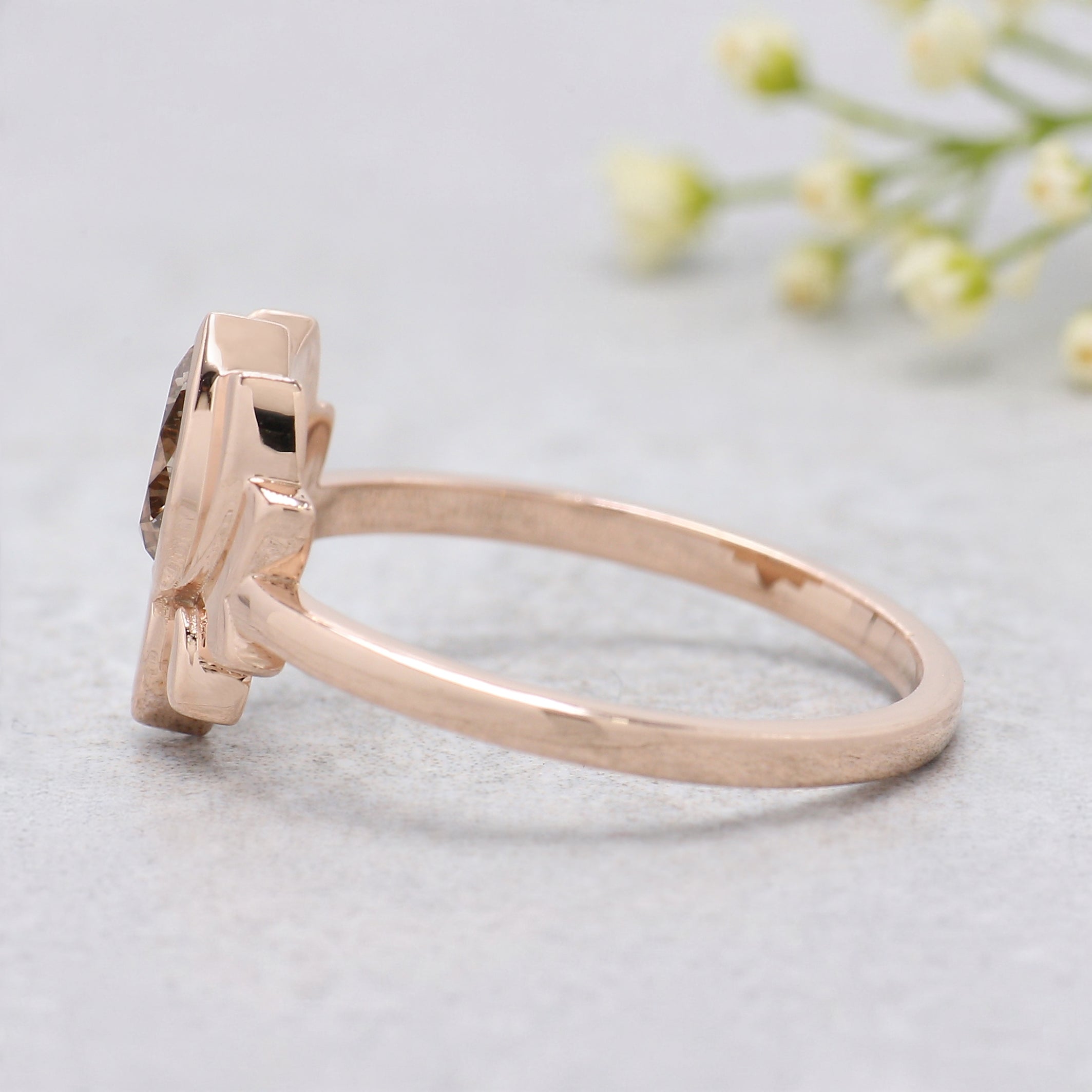 Pear Cut Brown Color Diamond Ring 0.38 Ct 6.00 MM Pear Diamond Ring 14K Solid Rose Gold Silver Pear Engagement Ring Gift For Her KDN1249