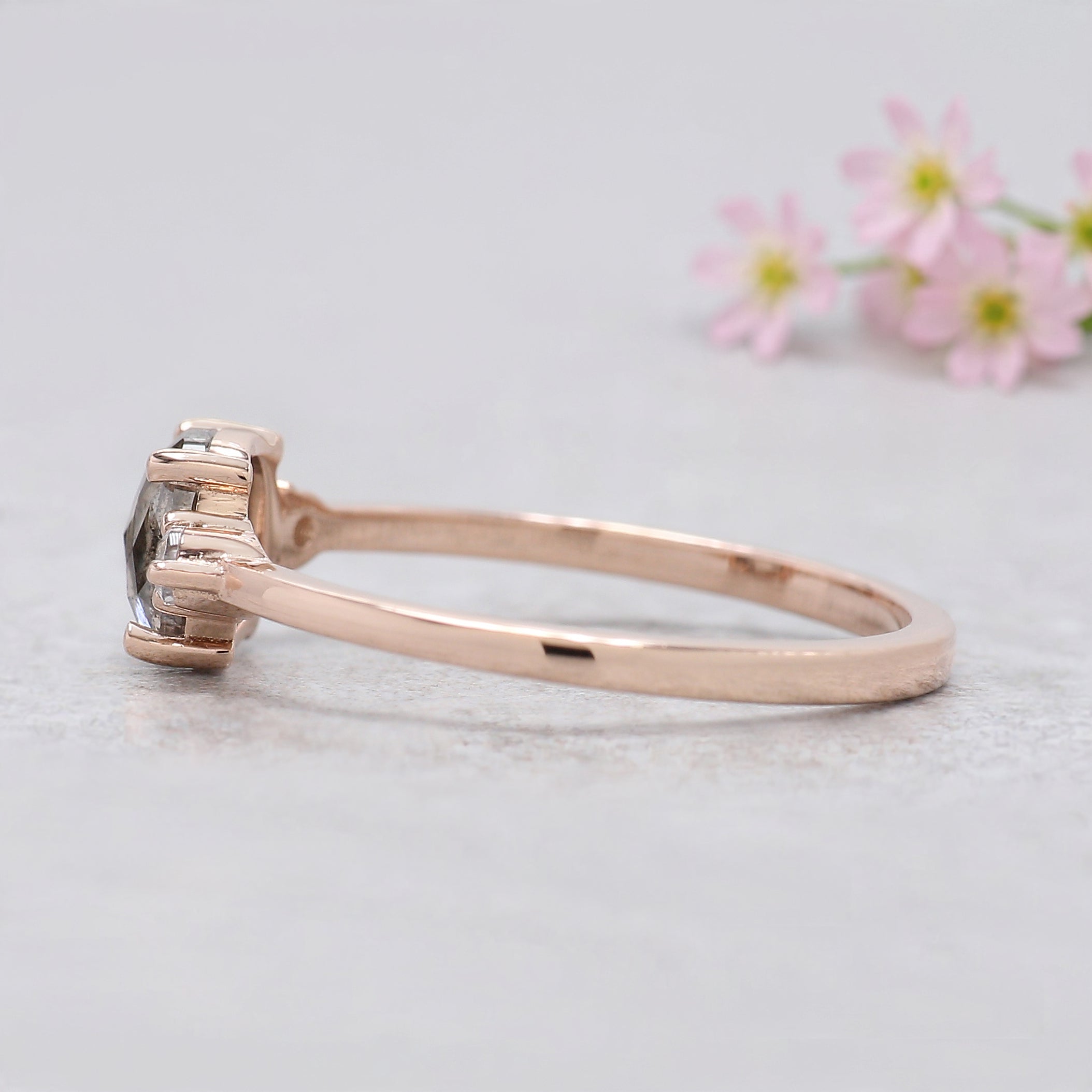 Cushion Cut Salt and Pepper Diamond Ring Natural Diamond Engagement Ring 14K Rose Gold Silver Rustic Unique Bridal Ring Gift for Her KDL533