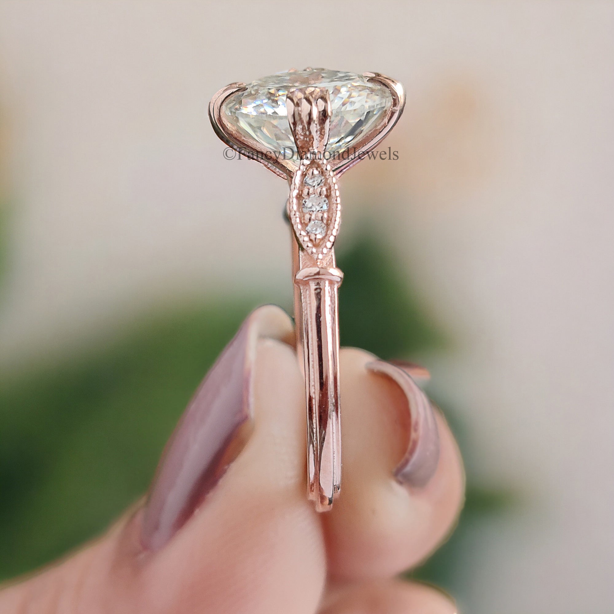 Vintage Style Engagement Ring 2.26 TW Portuguese Cut Moissanite Fishtail Prong Ring Wedding Ring for Women Cathedral Milgrain Ring FD10