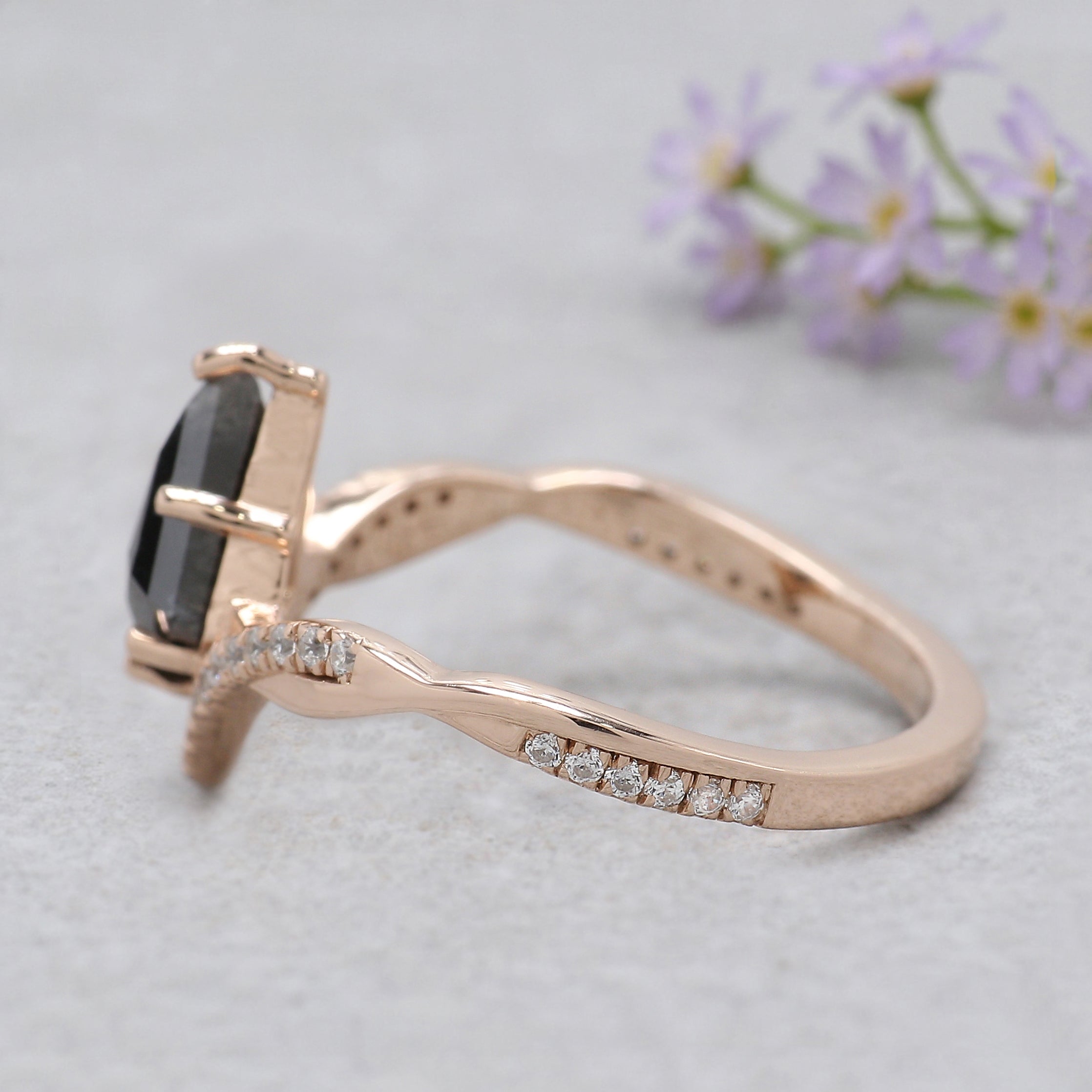 Kite Cut Salt And Pepper Diamond Ring 0.86 Ct 8.64 MM Kite Diamond Ring 14K Solid Rose Gold Silver Engagement Ring Gift For Her KDL3433