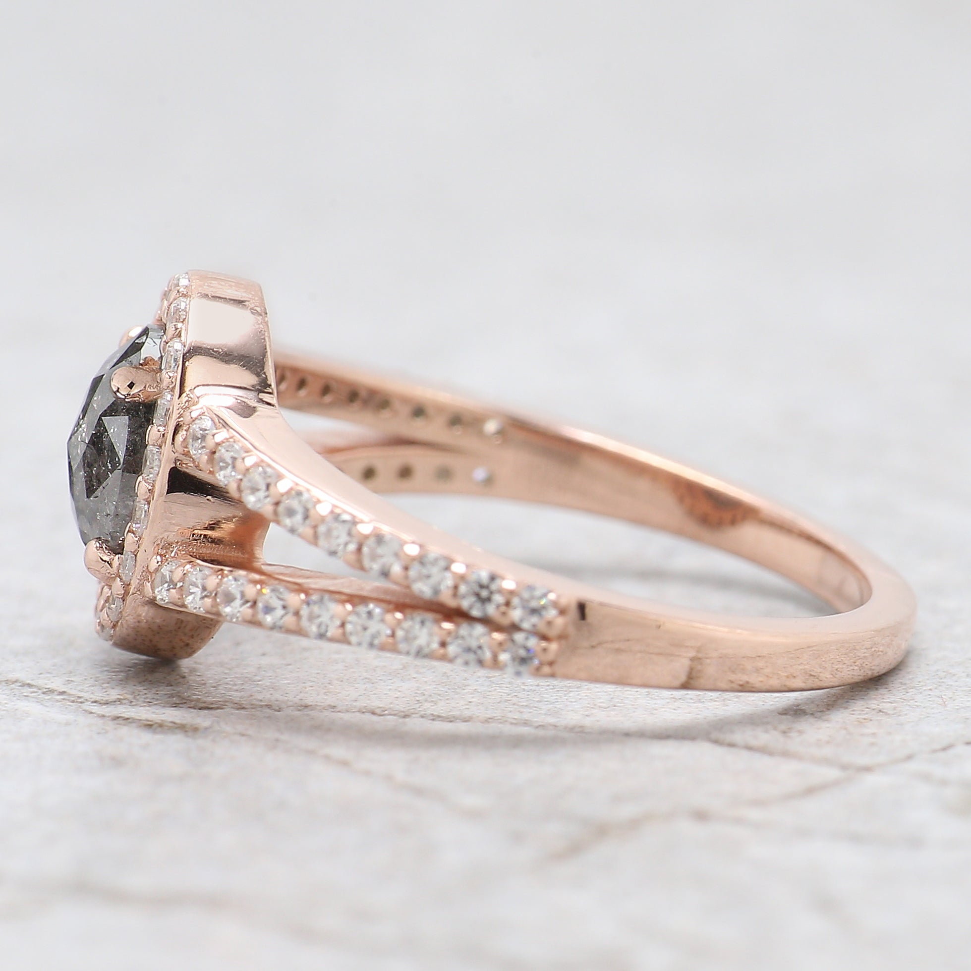 Oval Cut Salt And Pepper Diamond Ring 0.84 Ct 6.95 MM Oval Diamond Ring 14K Solid Rose Gold Silver Oval Engagement Ring Gift For Her QN829