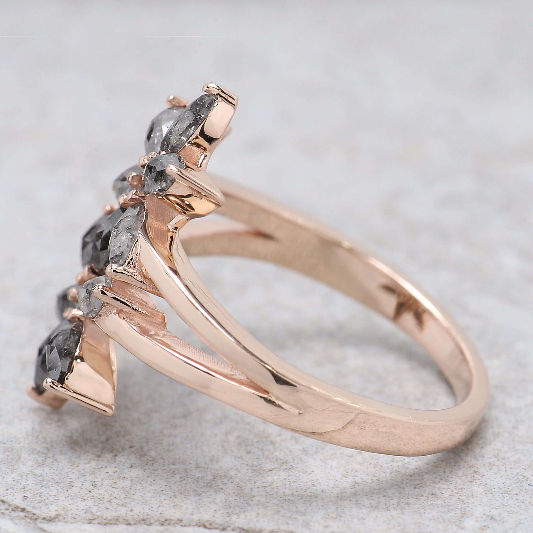 Marquise Cut Salt And Pepper Diamond Ring 0.99 Ct 4.30 MM Marquise Diamond Ring 14K Rose Gold Silver Engagement Ring Gift For Her QL1348