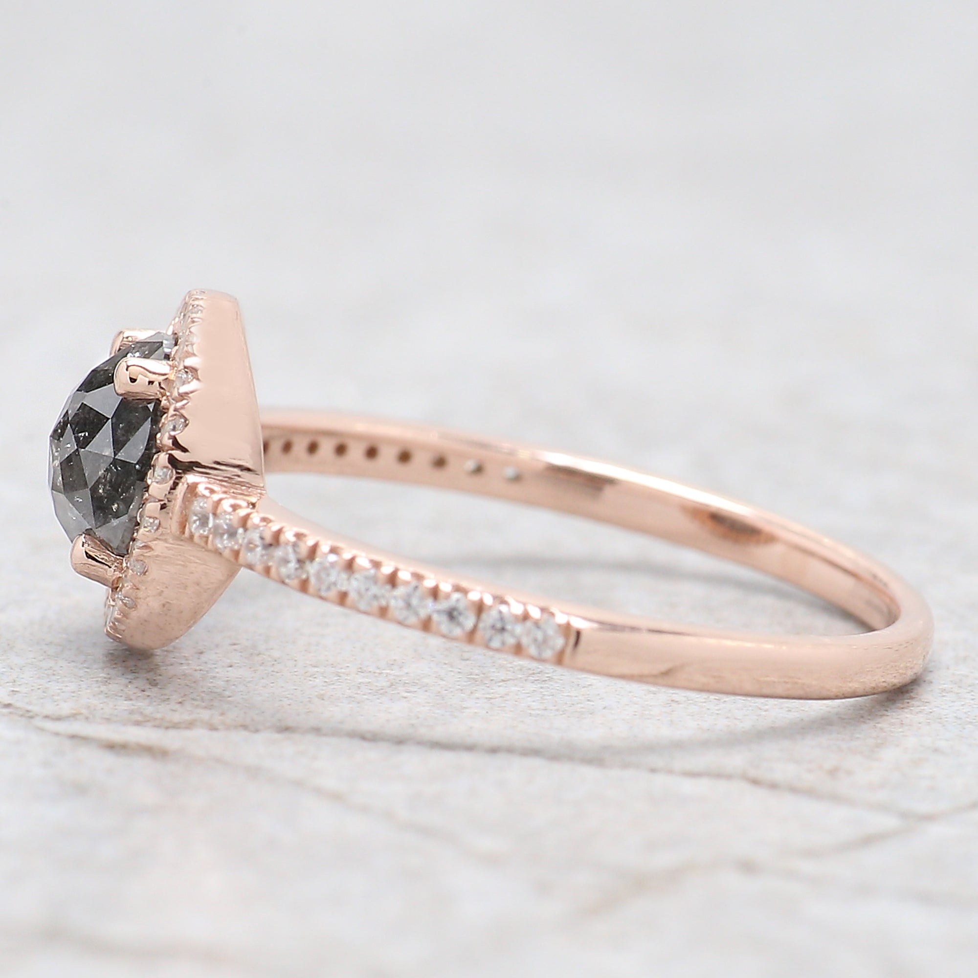 Round Rose Cut Salt And Pepper Diamond Ring 0.96 Ct 6.00 MM Round Diamond Ring 14K Rose Gold Silver Engagement Ring Gift For Her QN1216