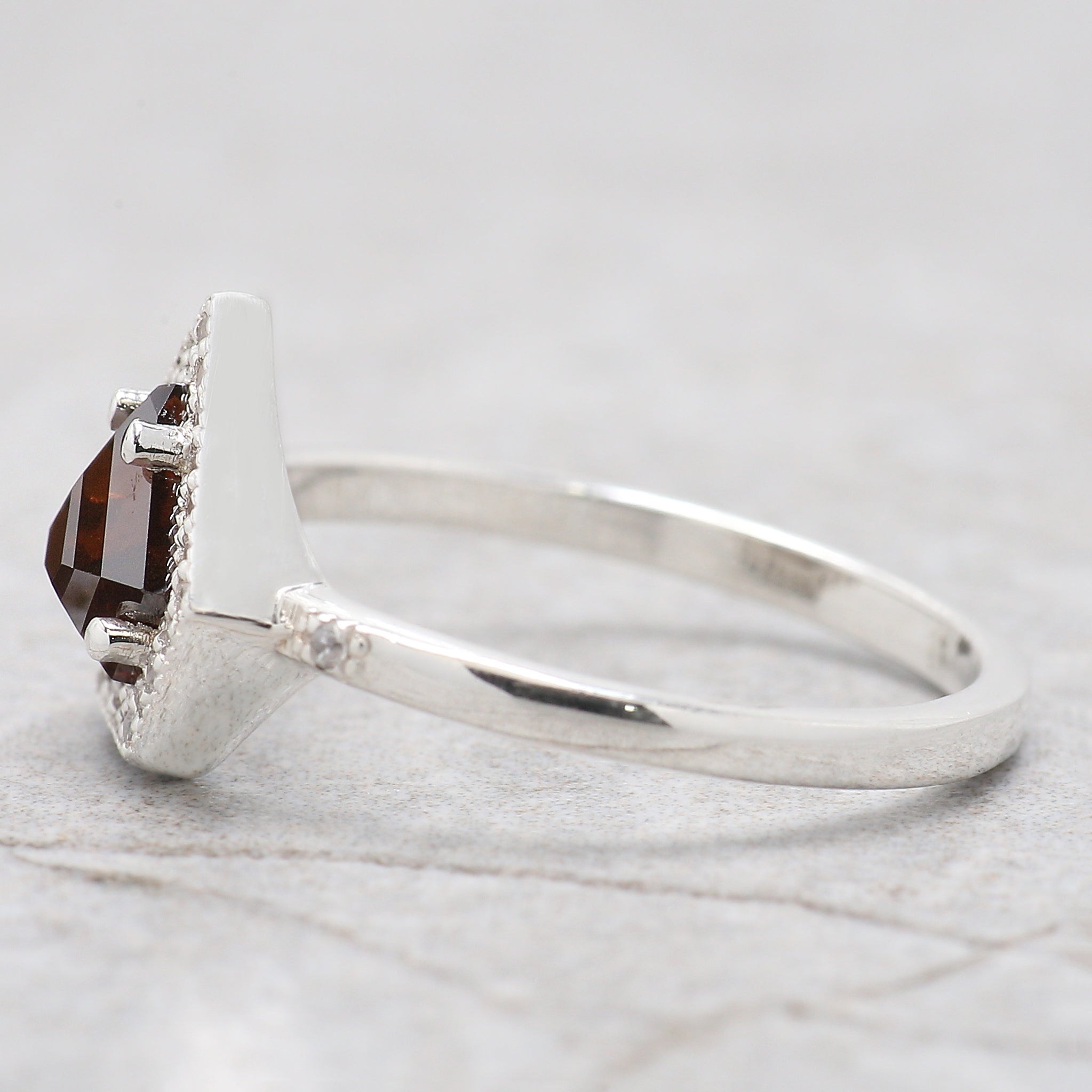 Shield Cut Brown Color Diamond Ring 0.83 Ct 6.10 MM Shield Diamond Ring 14K Solid White Gold Silver Engagement Ring Gift For Her QL1862