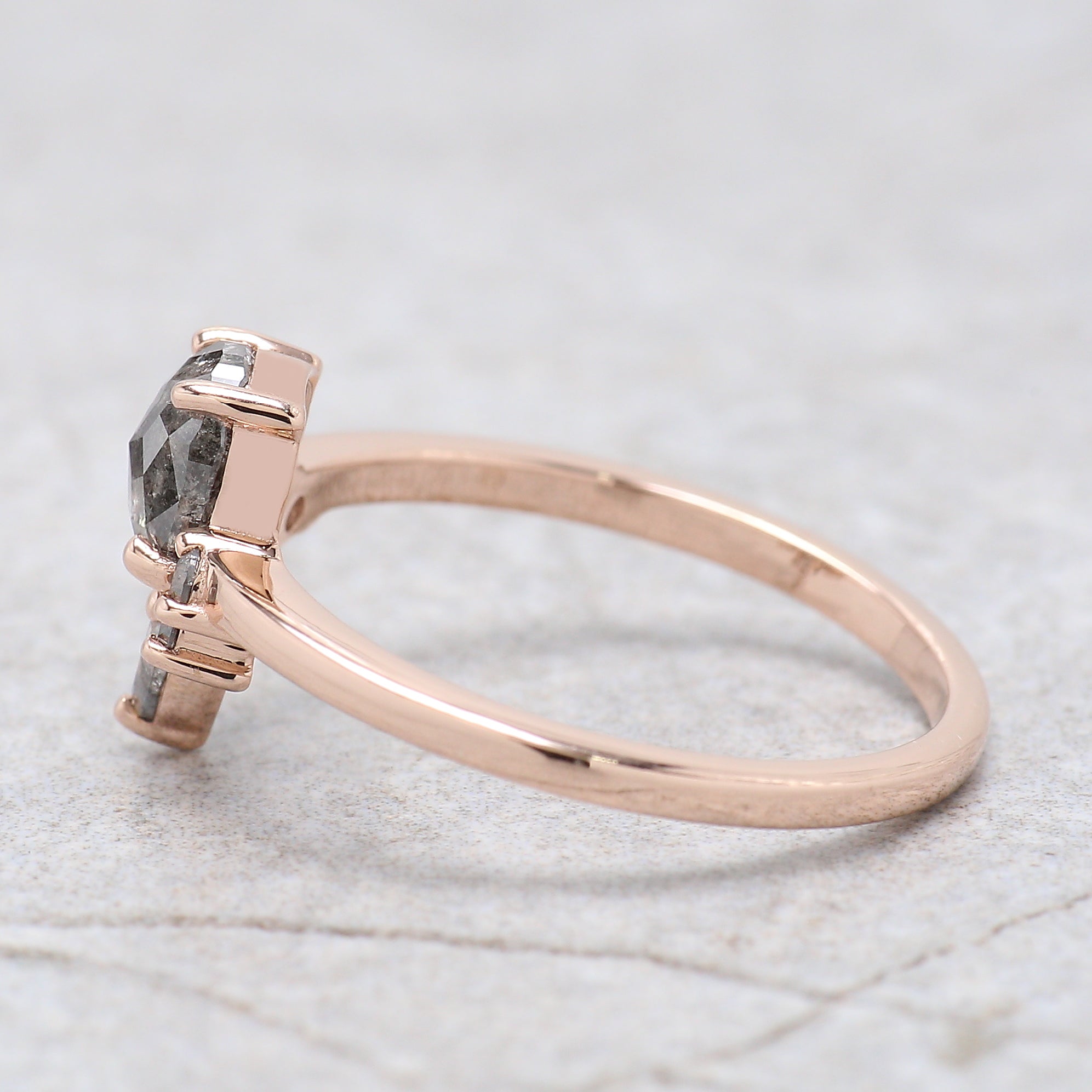 Oval Cut Salt And Pepper Diamond Ring 0.79 Ct 6.05 MM Oval Diamond Ring 14K Solid Rose Gold Silver Oval Engagement Ring Gift For Her KD1105