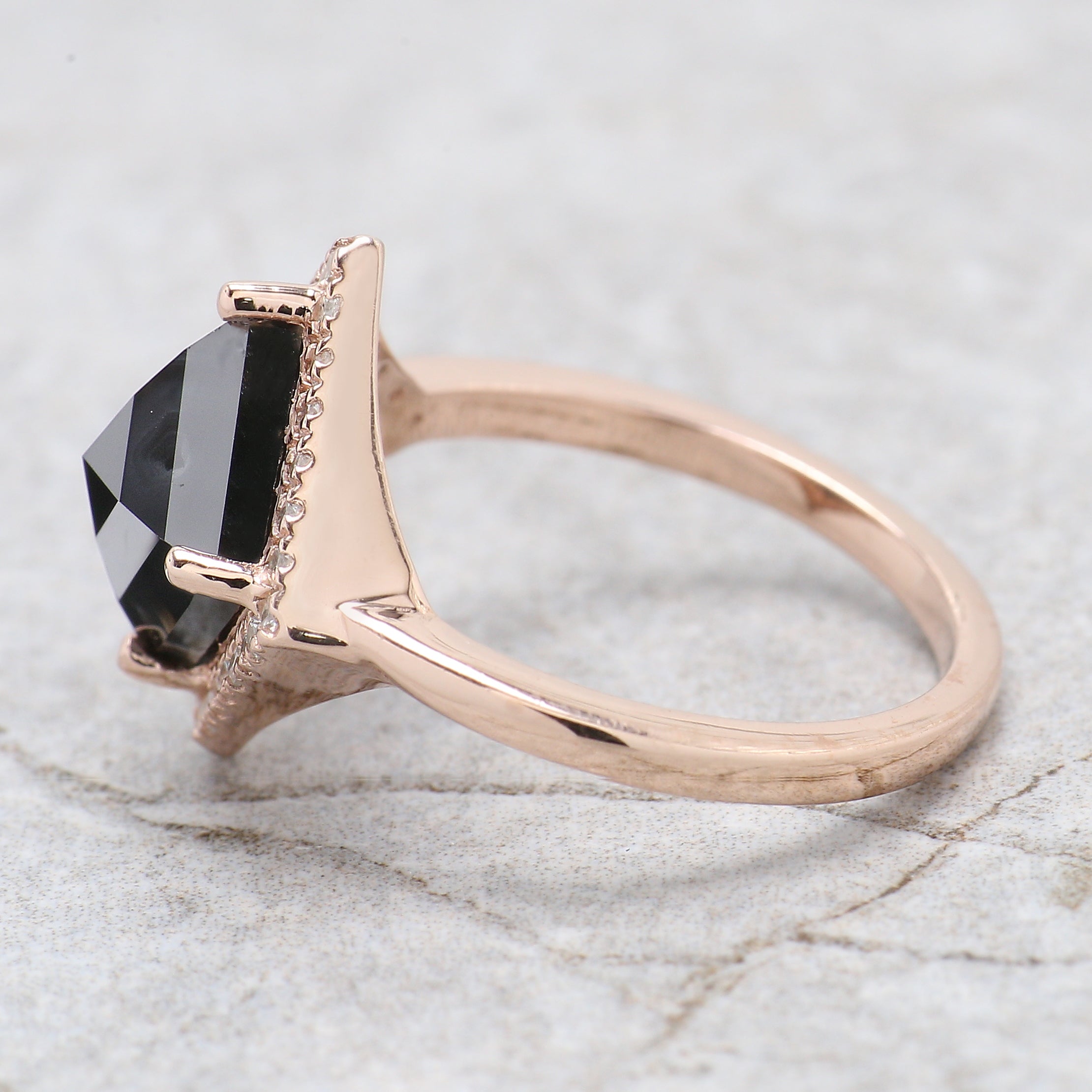 IGI Certified Kite Black Color Diamond Ring 3.07 Ct 7.50 MM Princess Diamond Ring 14K Solid Rose Gold Engagement Ring Gift For Her QL8662