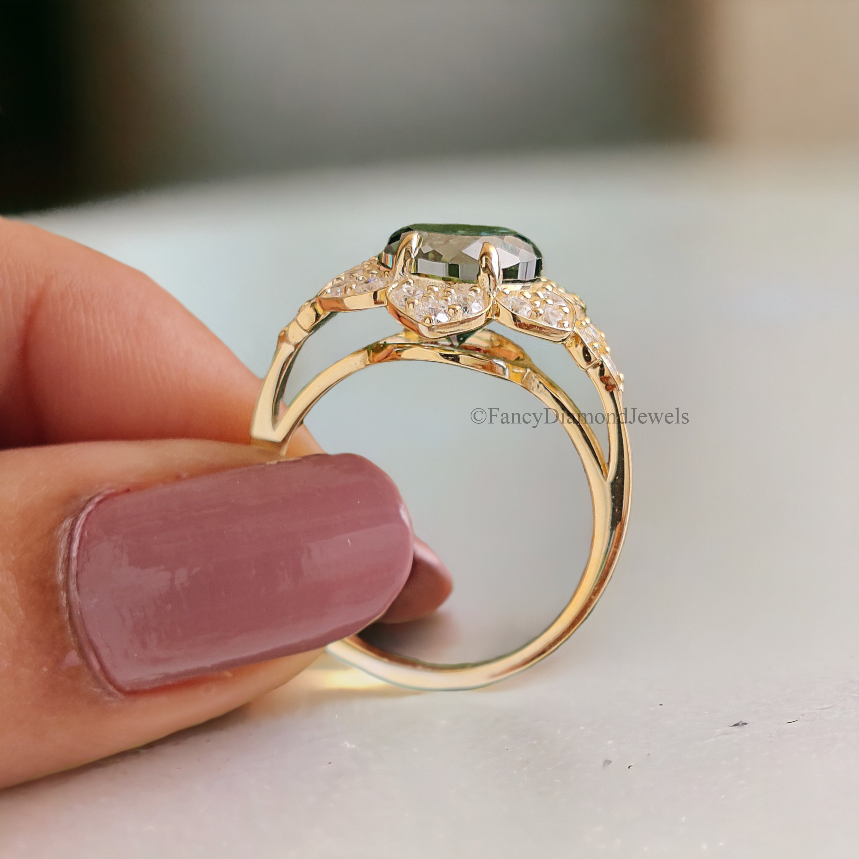 Portuguese Round Cut 8 mm Blue Moissanite Engagement Ring Yellow Gold Vintage Ring Anniversary Ring Gift Blue Moissanite Wedding Ring FD184