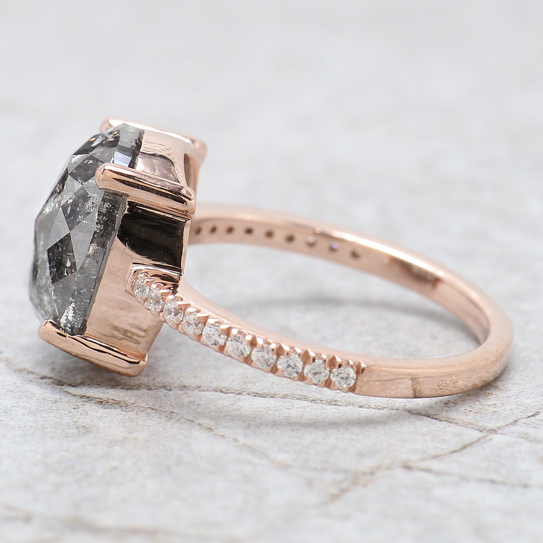 Oval Cut Salt And Pepper Diamond Ring 4.79 Ct 11.25 MM Oval Diamond Ring 14K Solid Rose Gold Silver Engagement Ring Gift For Her KDL2129