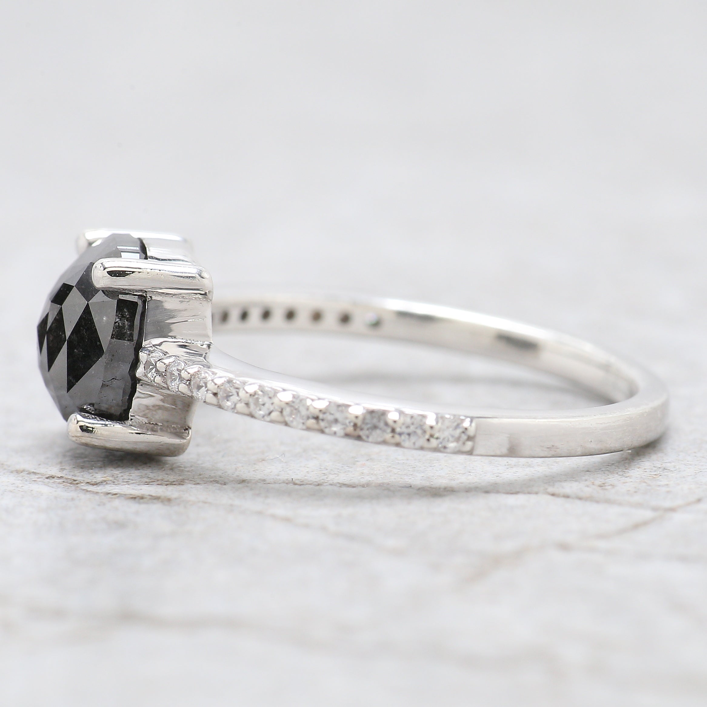 Oval Cut Salt And Pepper Diamond Ring 1.95 Ct 7.50 MM Oval Diamond Ring 14K Solid White Gold Silver Oval Engagement Ring Gift For Her QN9093