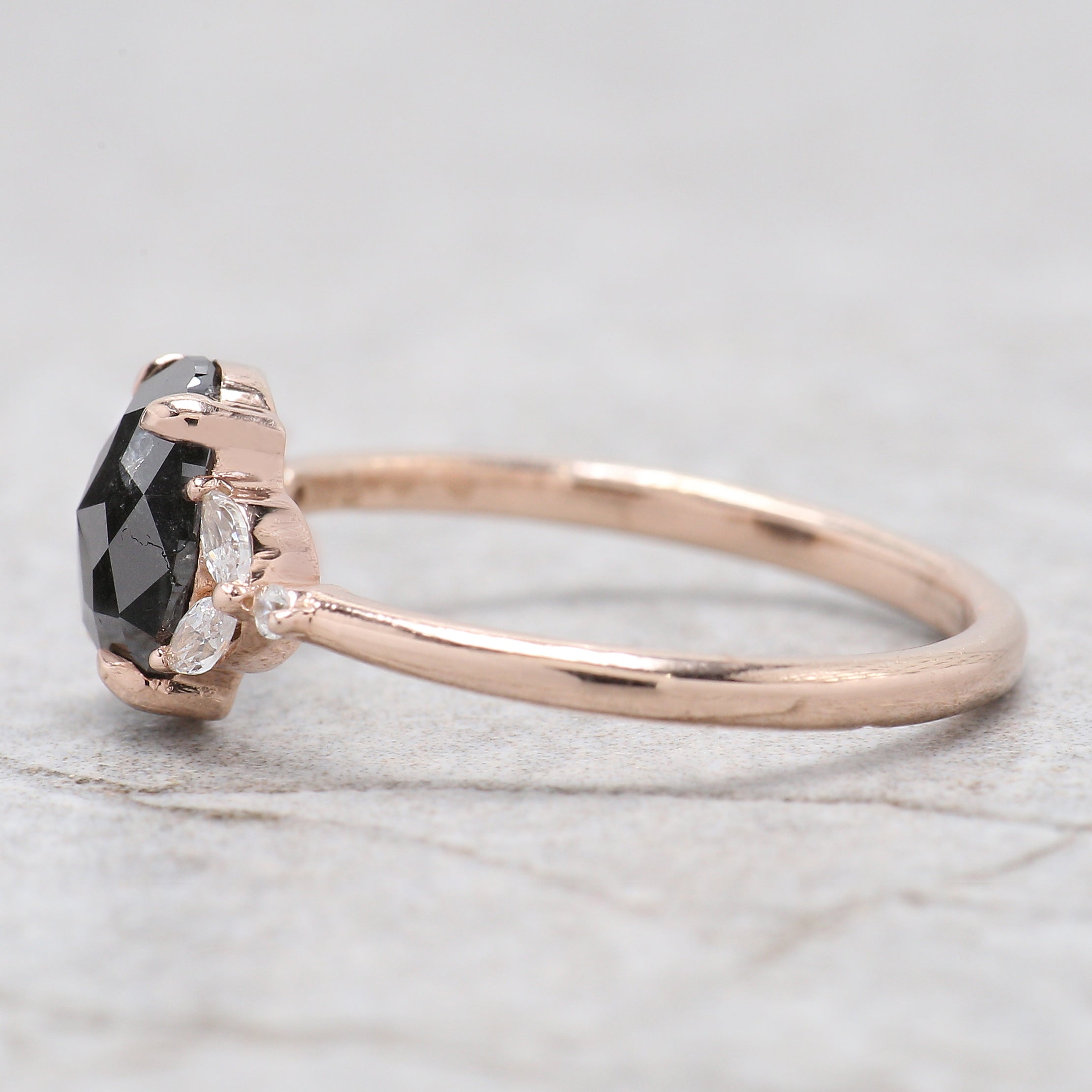 Oval Cut Salt And Pepper Diamond Ring 1.49 Ct 8.03 MM Oval Diamond Ring 14K Solid Rose Gold Silver Oval Engagement Ring Gift For Her QL2889