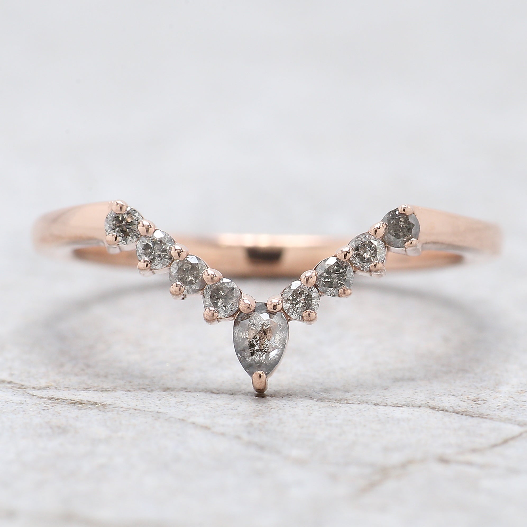 Pentagon Salt And Pepper Diamond Ring 1.12 Ct 6.85 MM Pentagon Diamond Ring 14K Solid Rose Gold Silver Engagement Ring Gift For Her QL1501