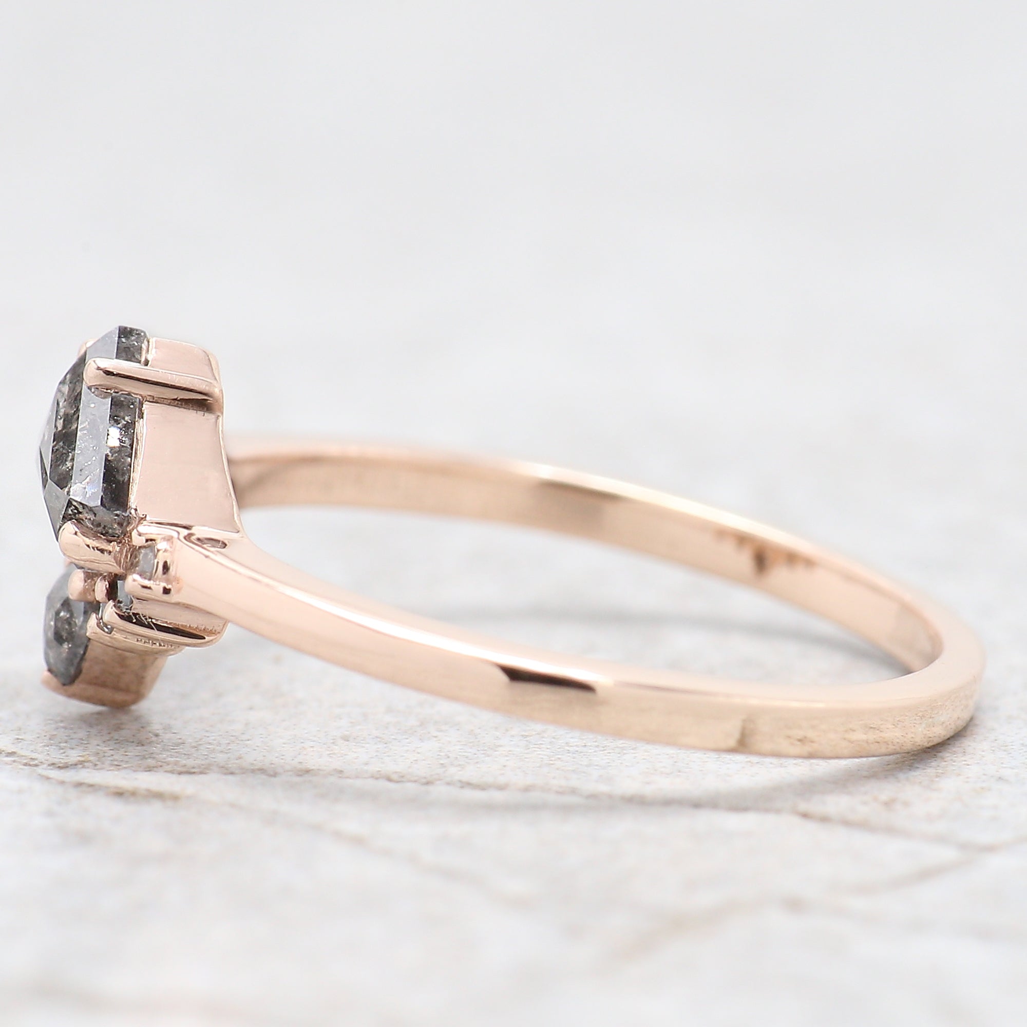 Shield Salt And Pepper Diamond Ring, Salt And Pepper Shield Diamond Engagement Ring, Shield Shape Diamond Ring, Shield Cut Ring, QL9471