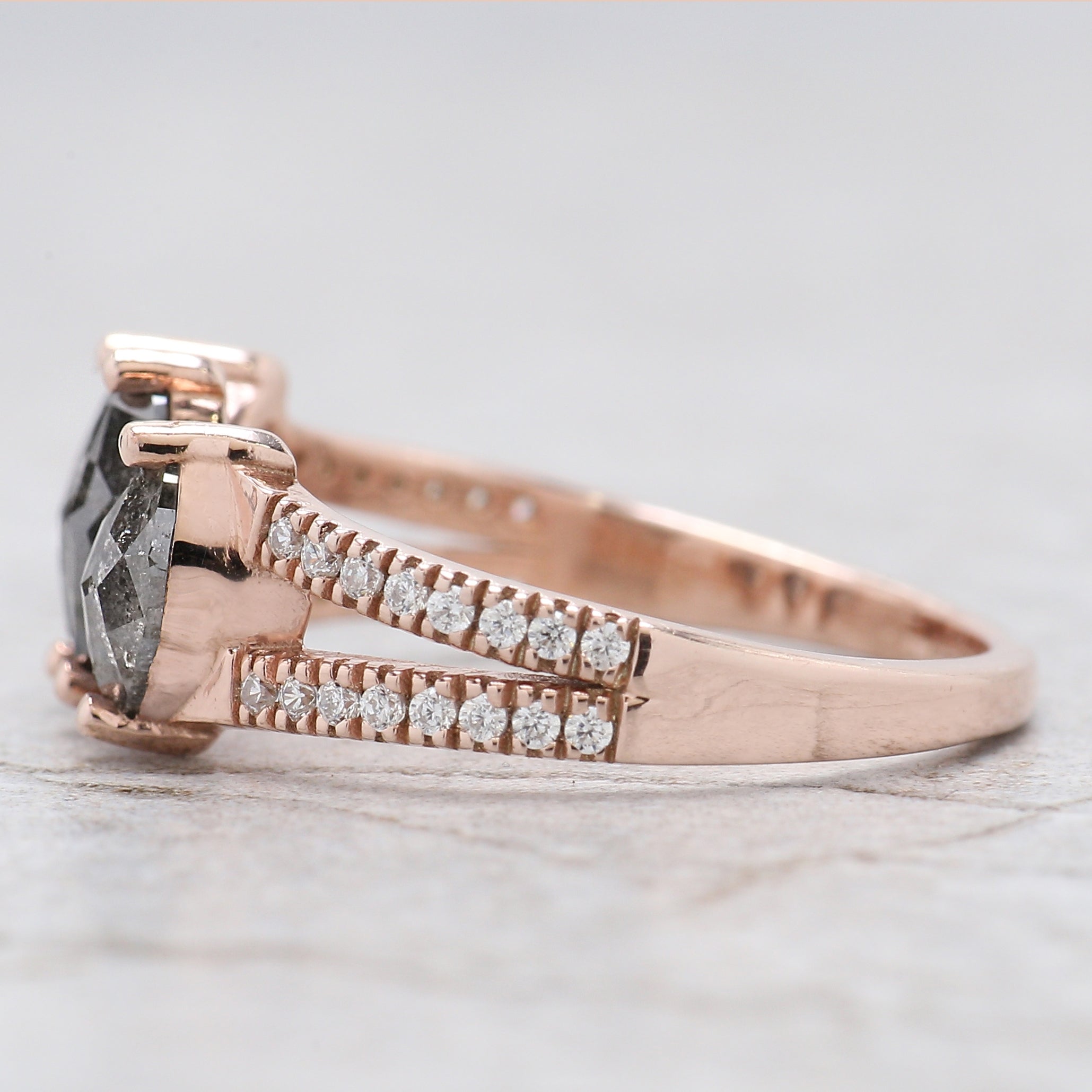 Marquise Cut Salt And Pepper Diamond Ring 0.97 Ct 6.76 MM Marquise Diamond Ring 14K Rose Gold Silver Engagement Ring Gift For Her QL2559