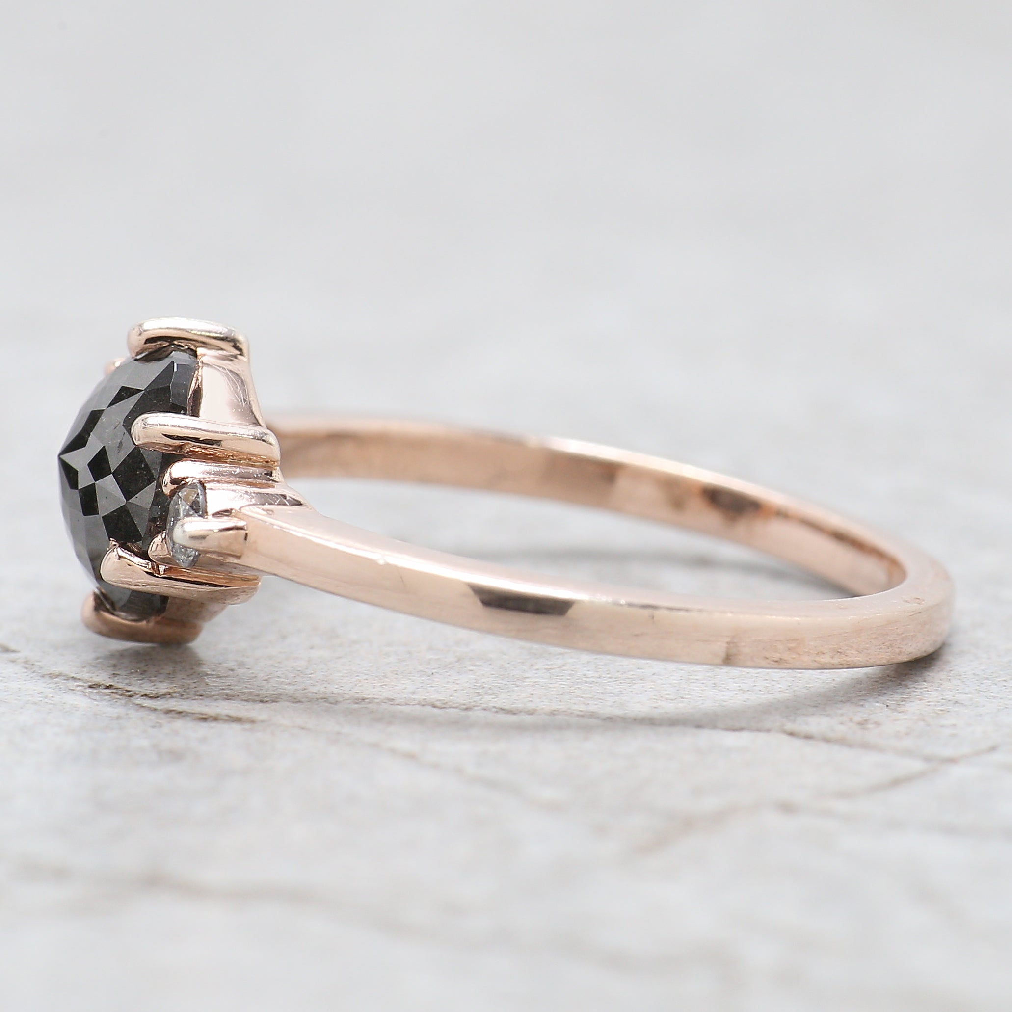 Round Rose Cut Salt And Pepper Diamond Ring 1.78 Ct 7.20 MM Round Diamond Ring 14K Rose Gold Silver Engagement Ring Gift For Her QN9666