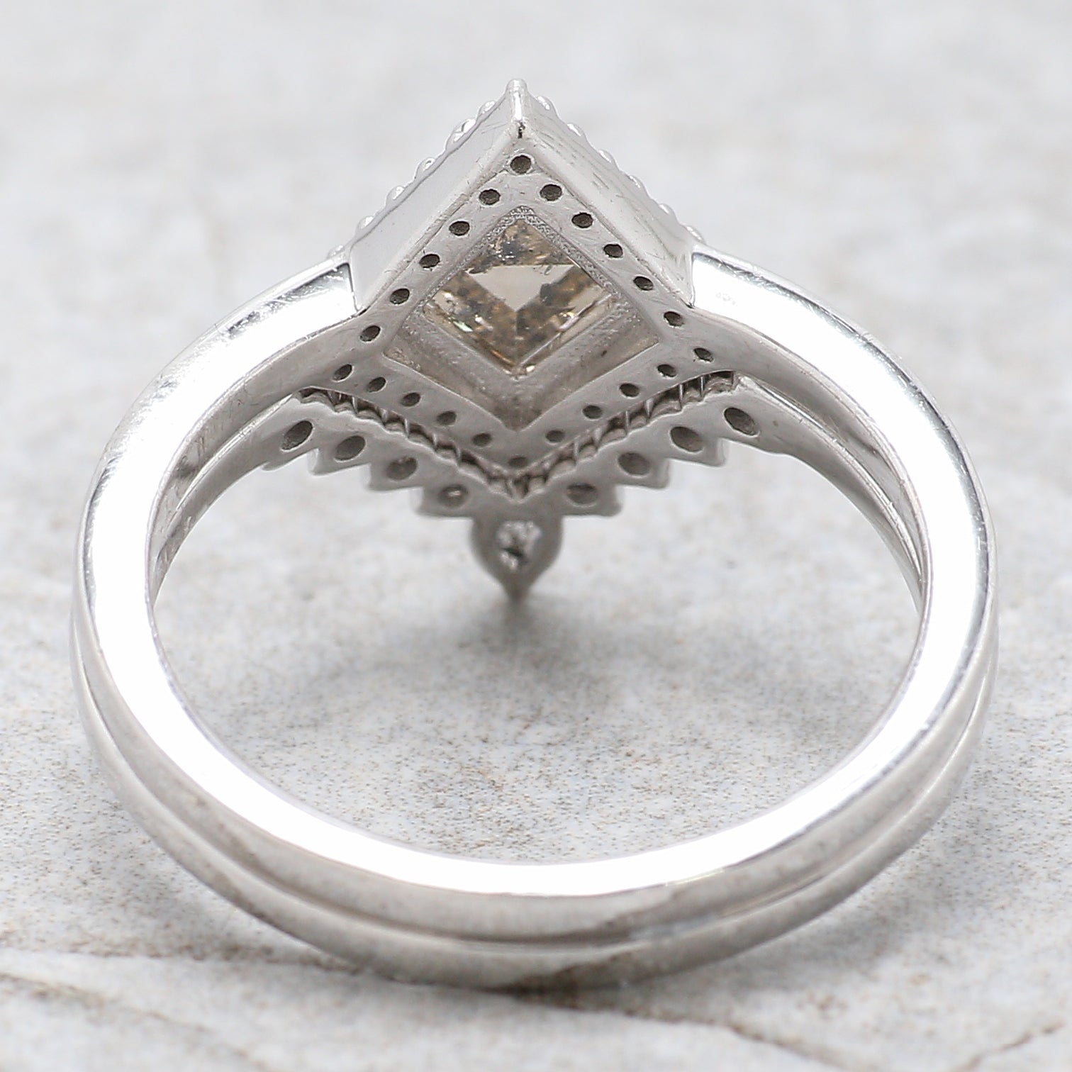 Kite Cut Salt And Pepper Diamond Ring 0.84 Ct 7.11 MM Kite Diamond Ring 14K Solid White Gold Silver Kite Engagement Ring Gift For Her QL2602