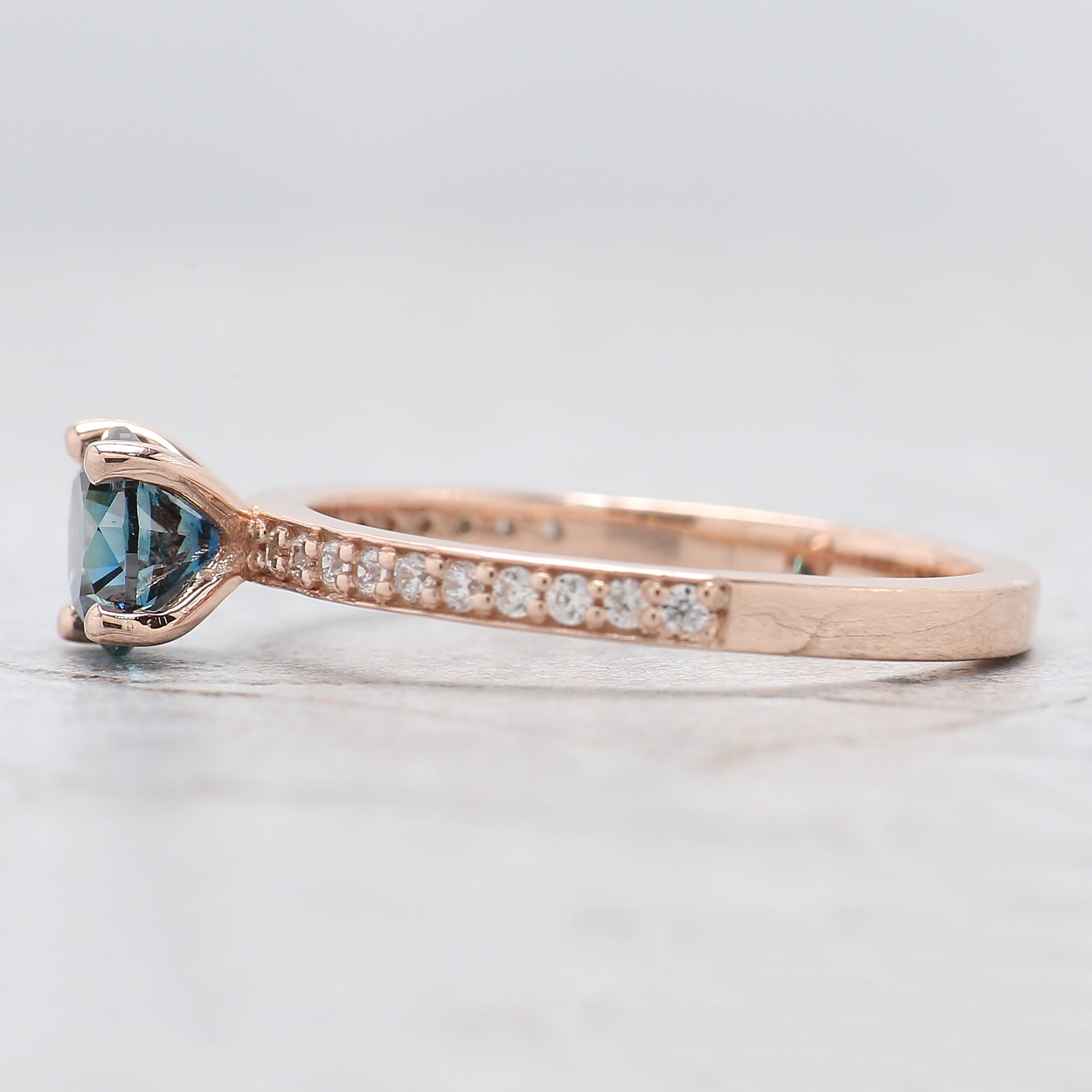 Round Shape Blue Color Diamond Ring 0.74 Ct 5.60 MM Round Cut Diamond Ring 14K Solid Rose Gold Silver Engagement Ring Gift For Her QL1596