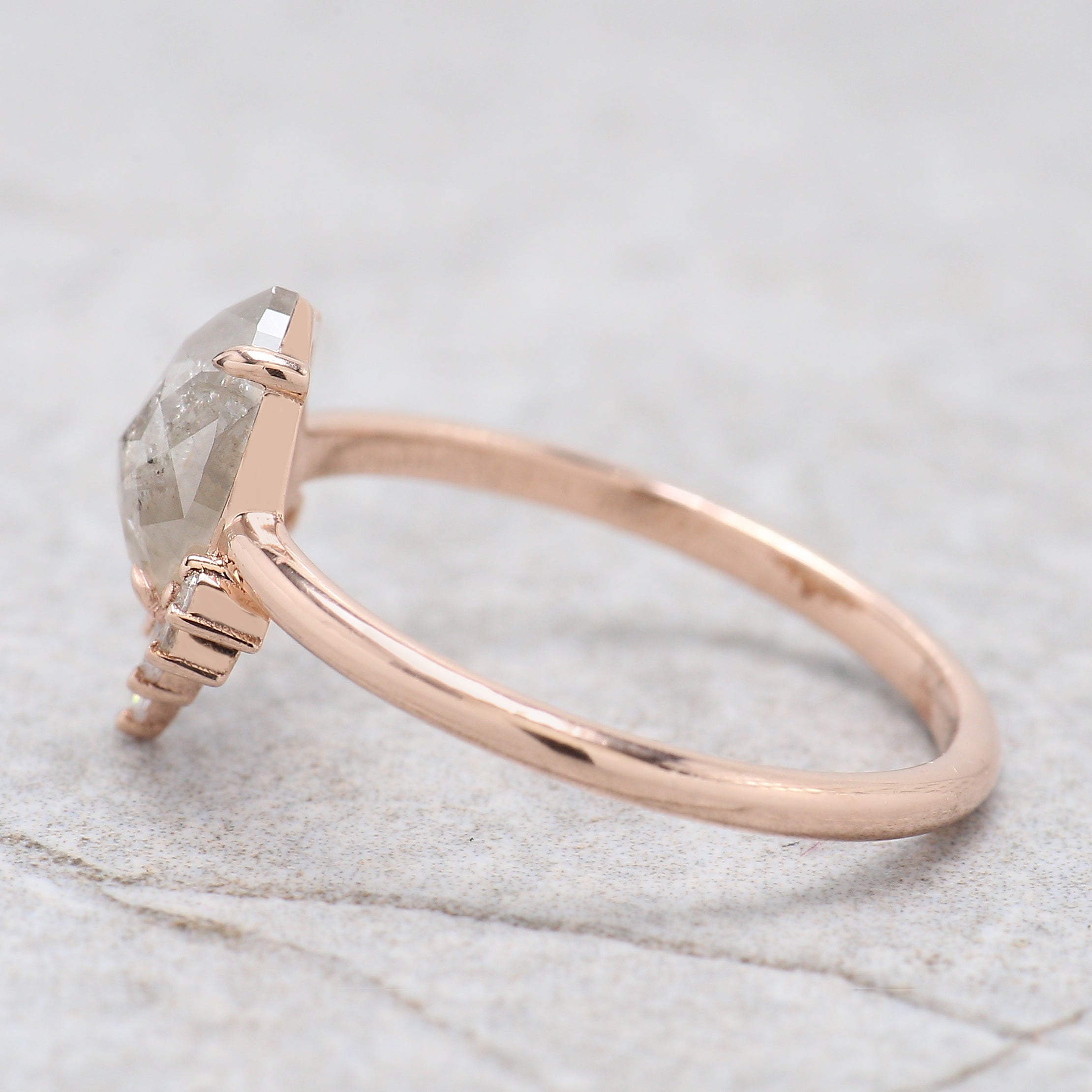 Pear Cut Grey Color Diamond Ring 1.06 Ct 7.80 MM Pear Shape Diamond Ring 14K Solid Rose Gold Silver Pear Engagement Ring Gift For Her QN8862