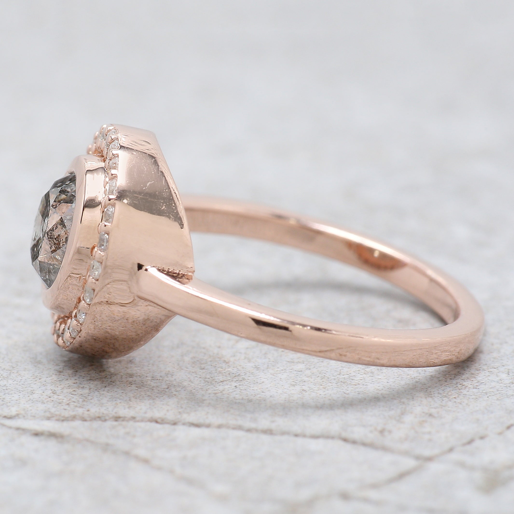 Round Cut Salt And Pepper Diamond Ring 1.11 Ct 6.14 MM Round Diamond Ring 14K Solid Rose Gold Silver Engagement Ring Gift For Her QL2606