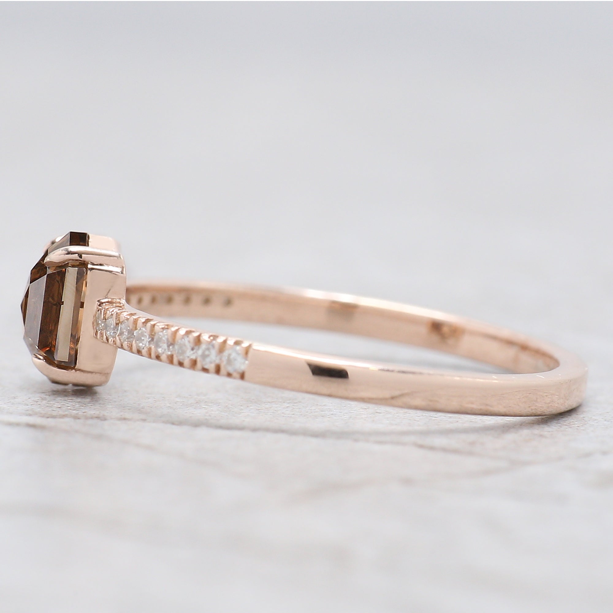 Hexagon Cut Brown Color Diamond Ring 0.67 Ct 5.70 MM Hexagon Shape Diamond Ring 14K Rose Gold Silver Engagement Ring Gift For Her QL658