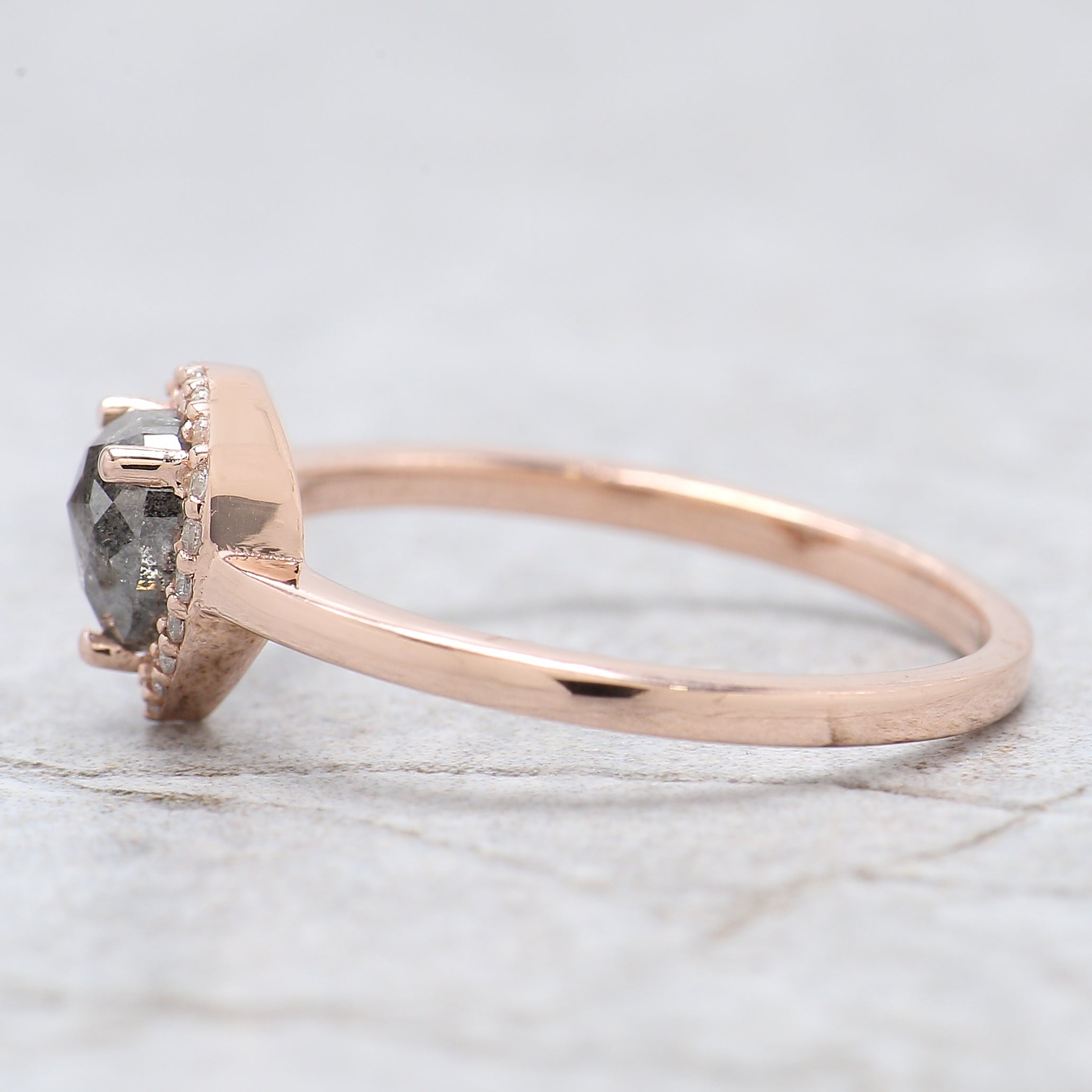 Heart Salt And Pepper Diamond Ring 0.73 Ct 5.54 MM Heart Shape Diamond Ring 14K Solid Rose Gold Silver Engagement Ring Gift For Her QL2469