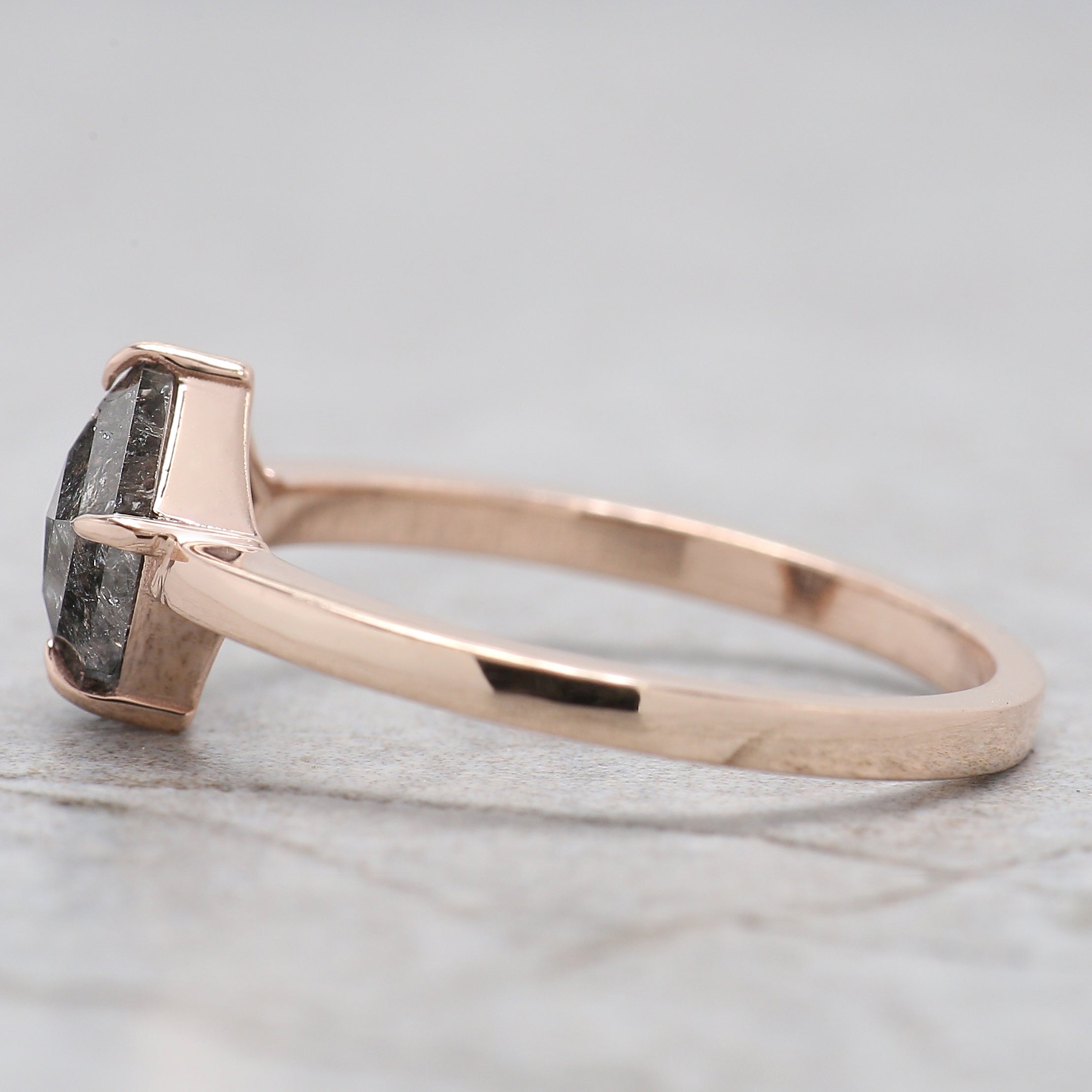 Pentagon Cut Salt And Pepper Diamond Ring 1.10 Ct 7.45 MM Pentagon Diamond Ring 14K Rose Gold Silver Engagement Ring Gift For Her QL601