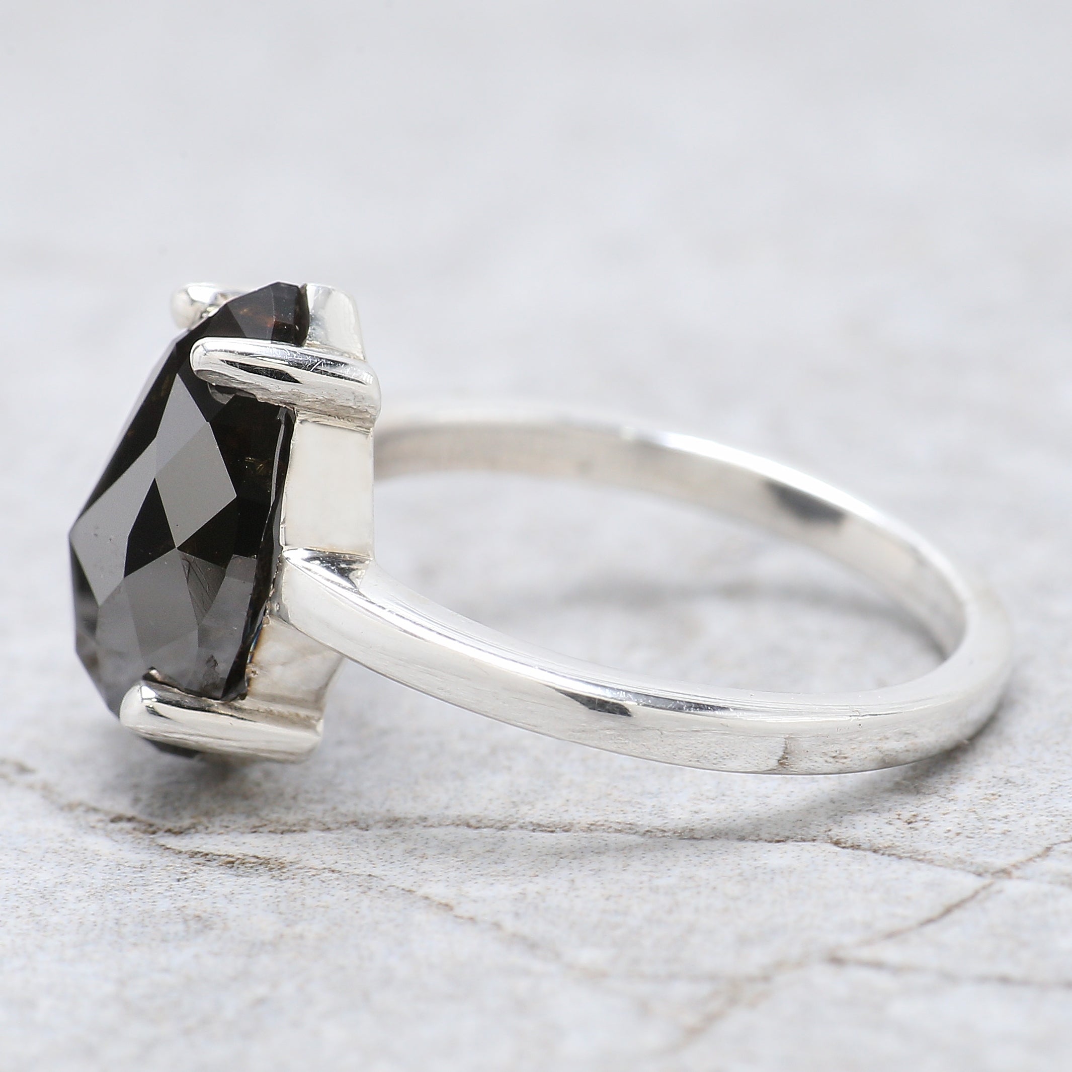 Pear Shape Black Color Diamond Ring 4.27 Ct 12.52 MM Pear Cut Diamond Ring 14K Solid White Gold Silver Engagement Ring Gift For Her QL2155