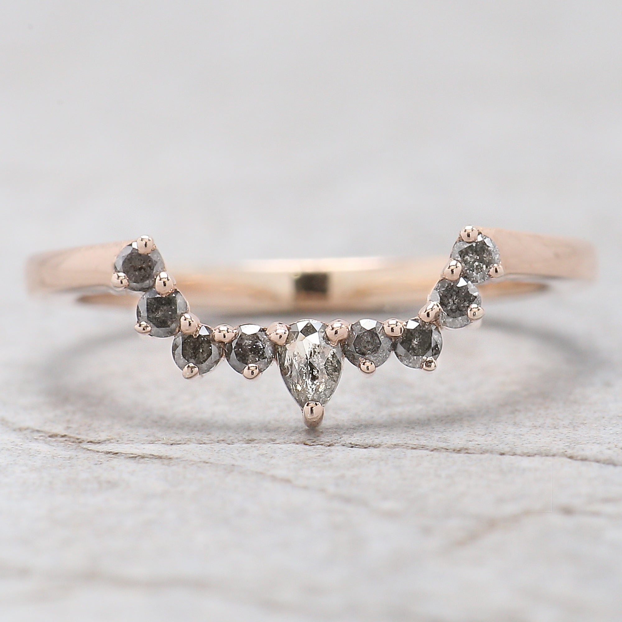 Shield Cut Salt And Pepper Diamond Ring 0.87 Ct 5.39 MM Shield Diamond Ring 14K Solid Rose Gold Silver Engagement Ring Gift For Her QL1942