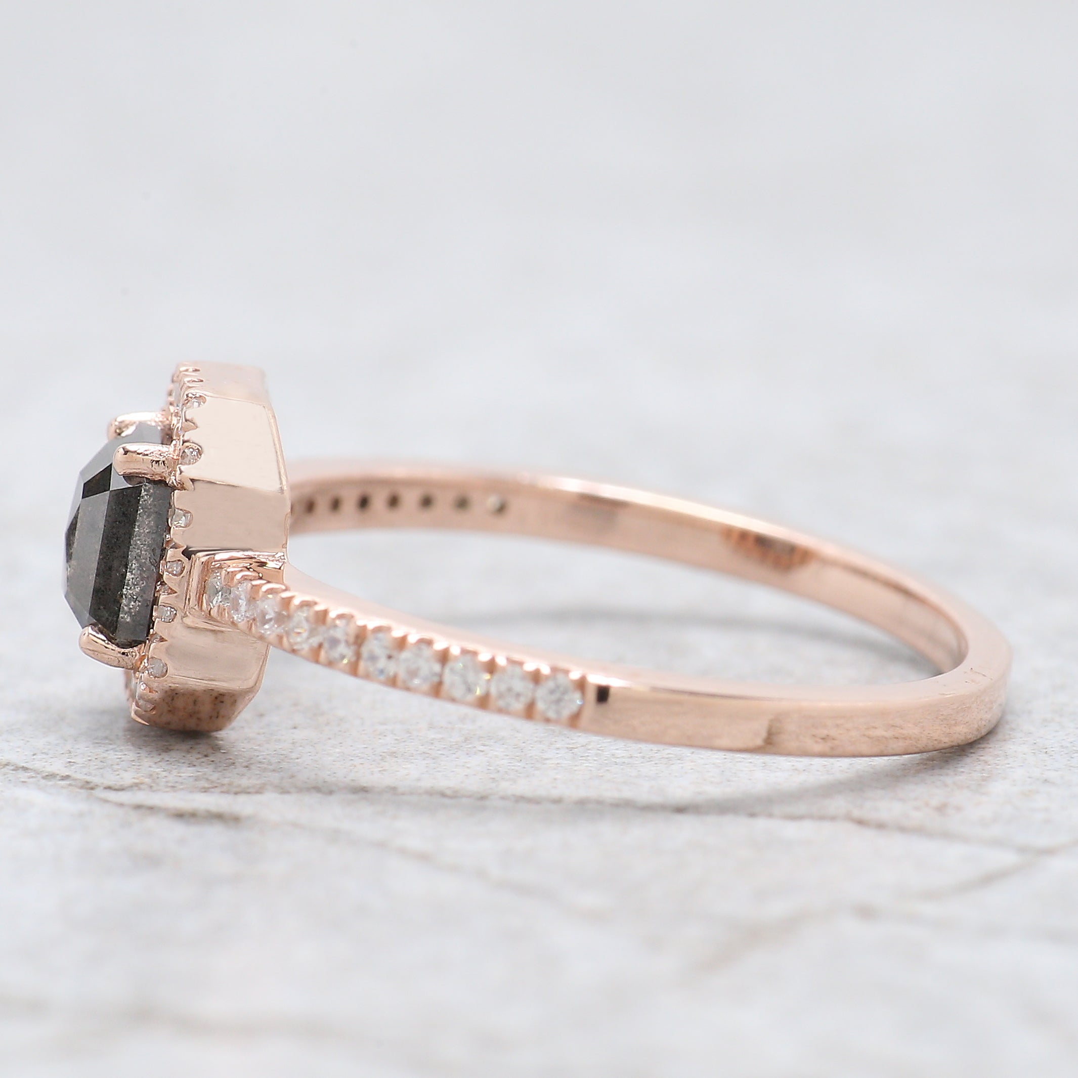 Emerald Salt And Pepper Diamond Ring Engagement Wedding Gift Ring 14K Solid Rose White Yellow Gold Ring 0.58 CT QN636