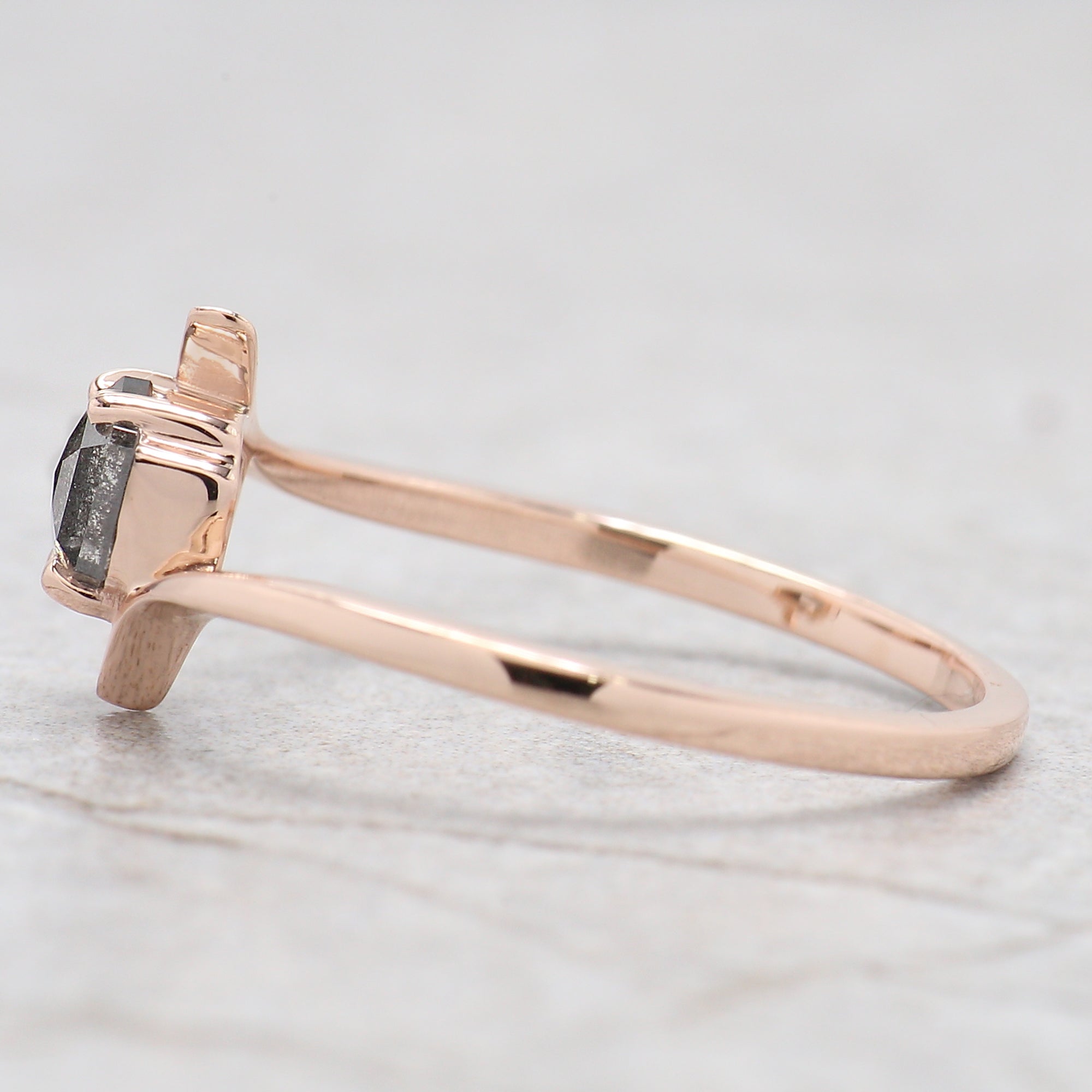 Hexagon Shape Black Color Diamond Ring 0.43 Ct 5.00 MM Hexagon Diamond Ring 14K Solid Rose Gold Silver Engagement Ring Gift For Her QN601