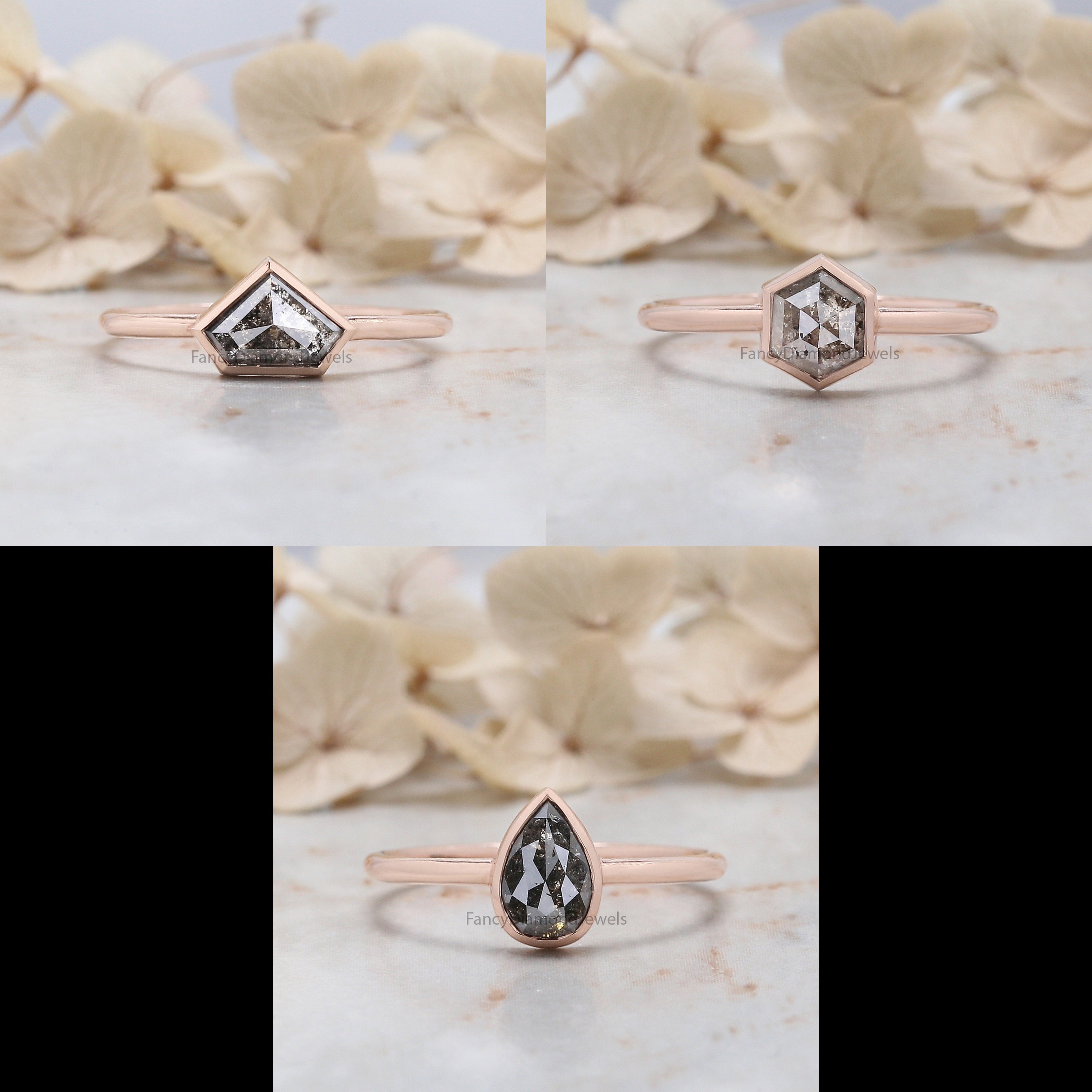 Mix Shape Salt And Pepper Diamond Ring 1.73 Ct 7.15 MM Mix Shape Diamond Ring 14K Solid Rose Gold Silver Engagement Ring Gift For Her QL1063