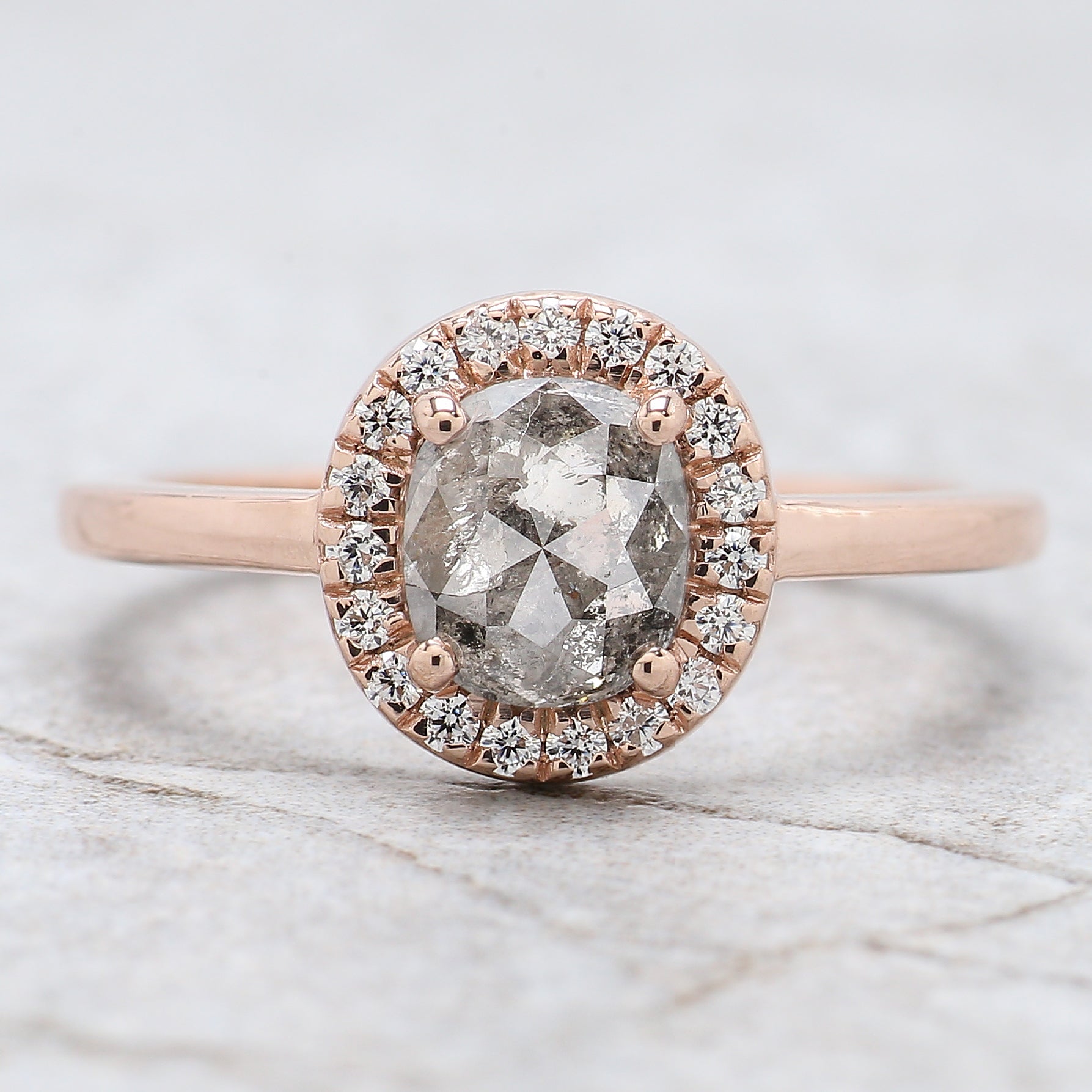 Oval Cut Salt And Pepper Diamond Ring 1.09 Ct 6.55 MM Oval Diamond Ring 14K Solid Rose Gold Silver Oval Engagement Ring Gift For Her QN1063